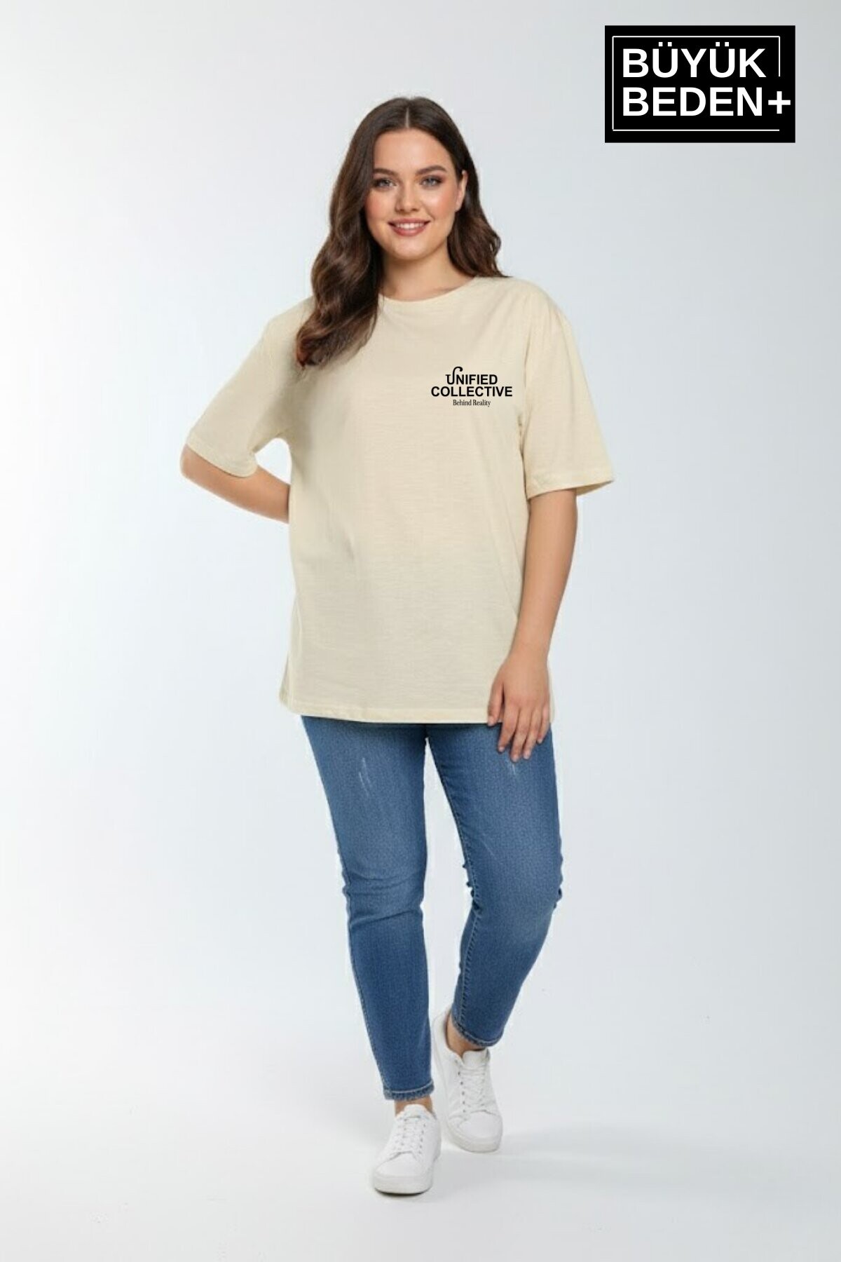 Süperlife Kadın Büyük Beden Unified Collective Baskılı 3xl-6xl Bisiklet Yaka Tshırt SPR26BTSK510-10