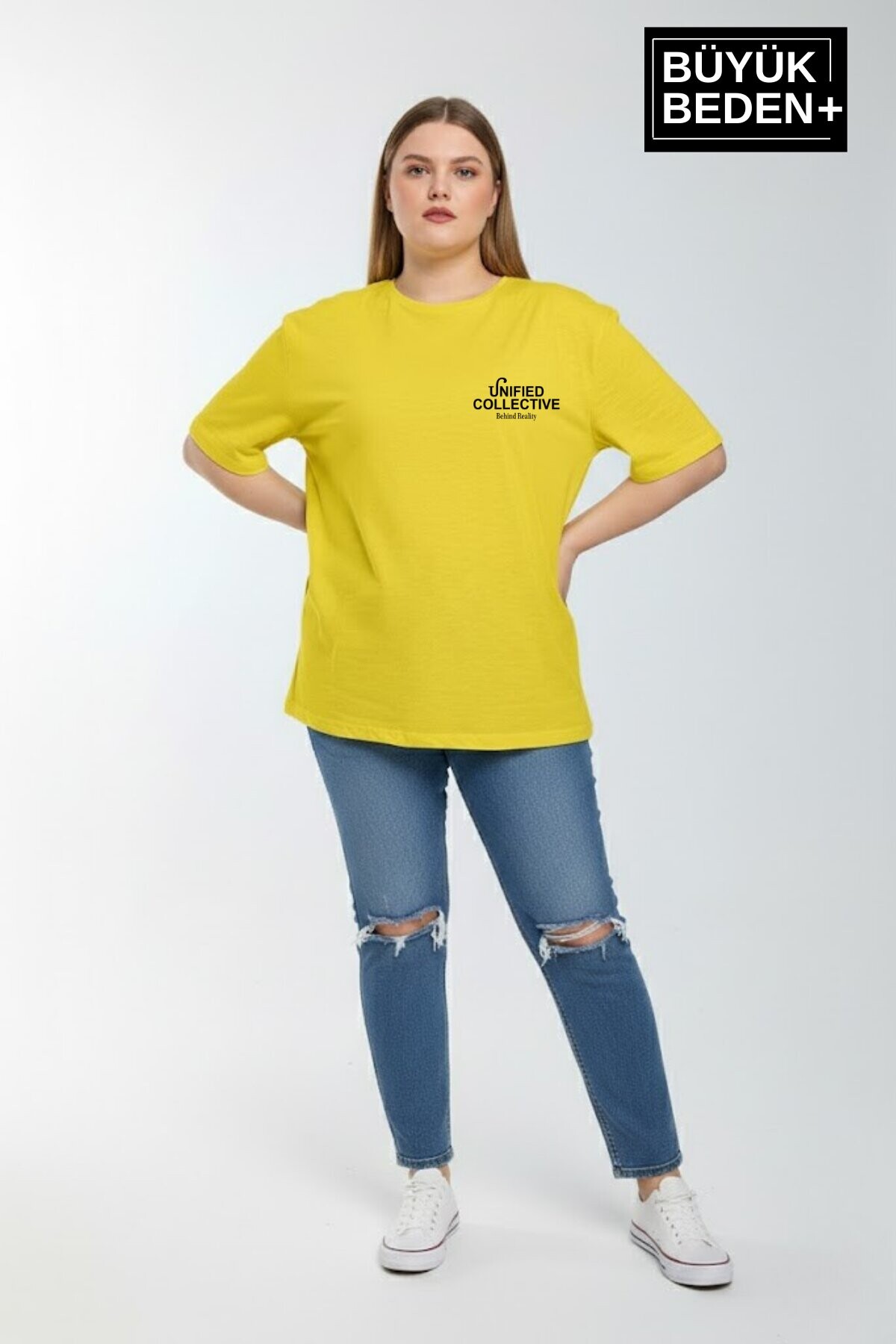 Süperlife Kadın Büyük Beden Unified Collective Baskılı 3xl-6xl Bisiklet Yaka Tshırt SPR26BTSK510-10