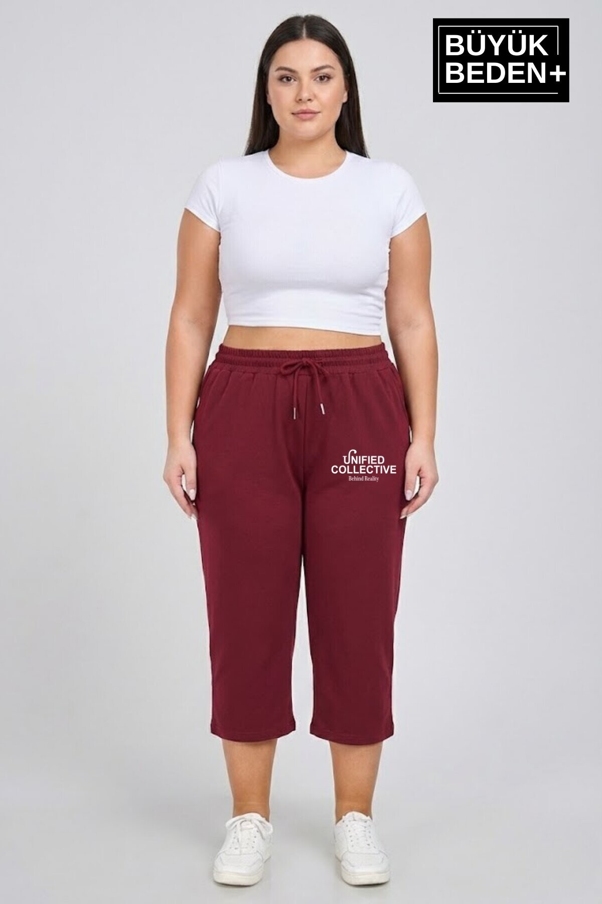 Kadın Büyük Beden Unified Collective Baskılı Beli Lastikli Bol Paça Kapri Şort 3XL-6XL SPR26BSRK591-10