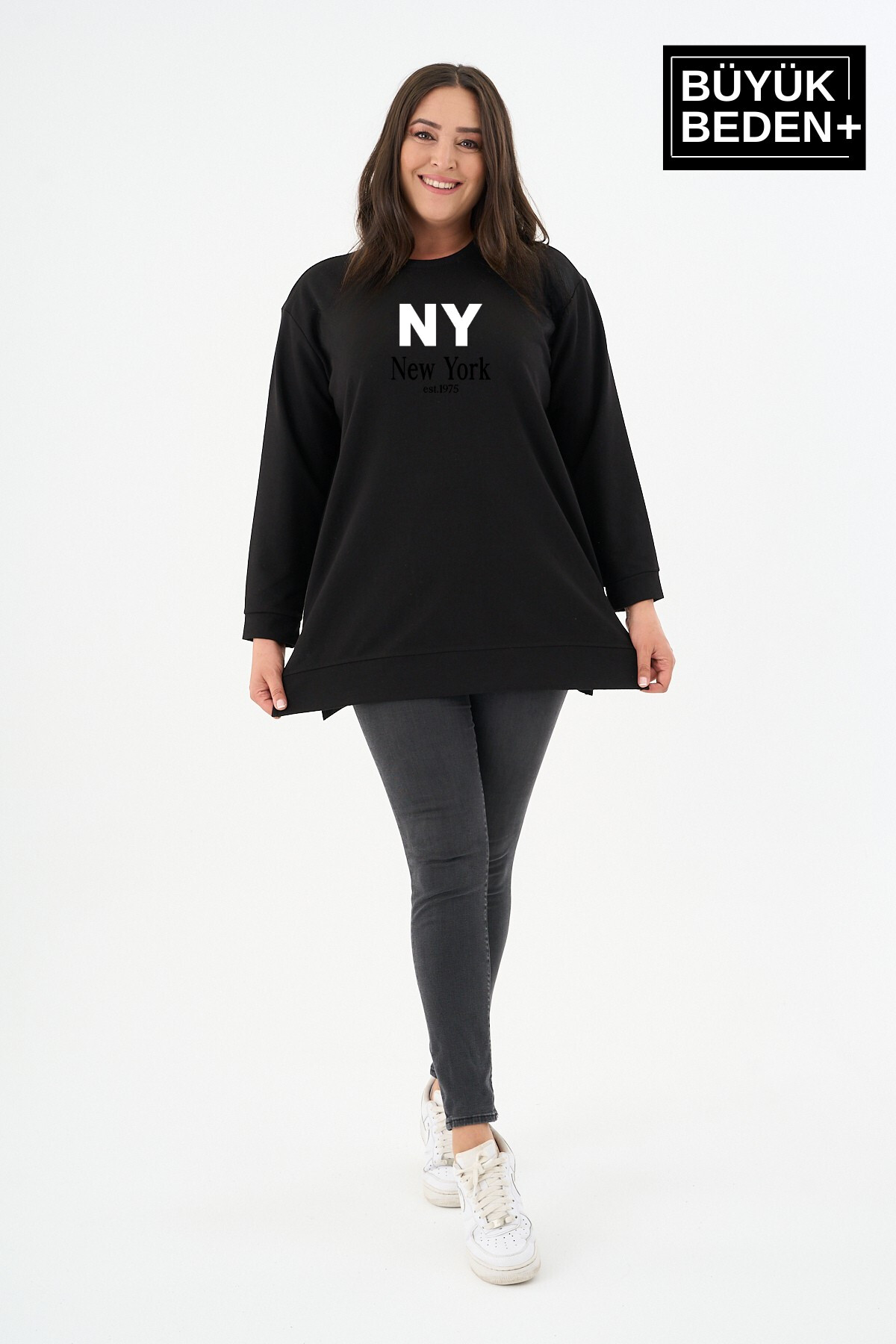 Kadın Tunik Büyük Beden NY NEWYORK Baskılı ince Sweatshırt SPR26BTK990-1