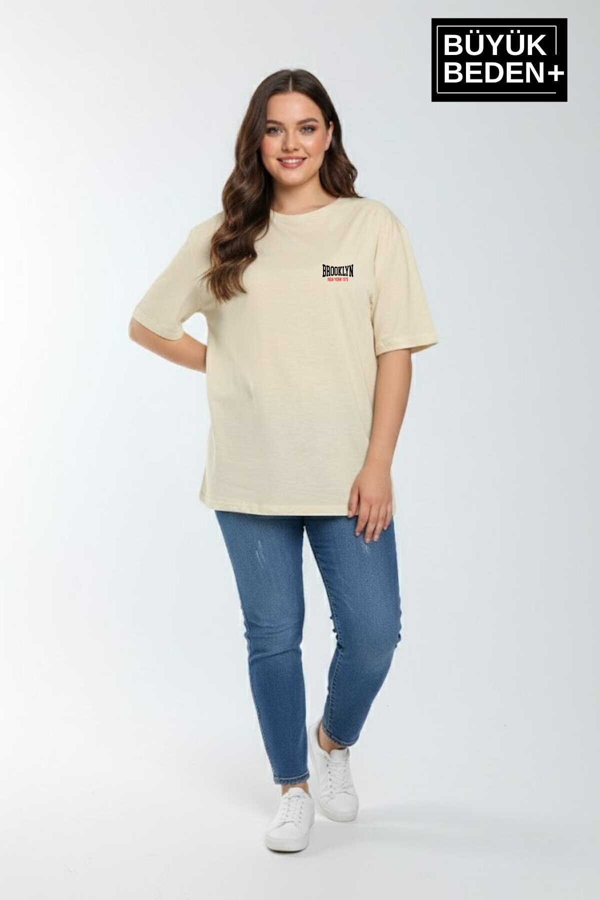 Süperlife Kadın Büyük Beden Brooklyn 1970 Baskılı 3xl-6xl Bisiklet Yaka Tshırt SPR25BTSK510-3