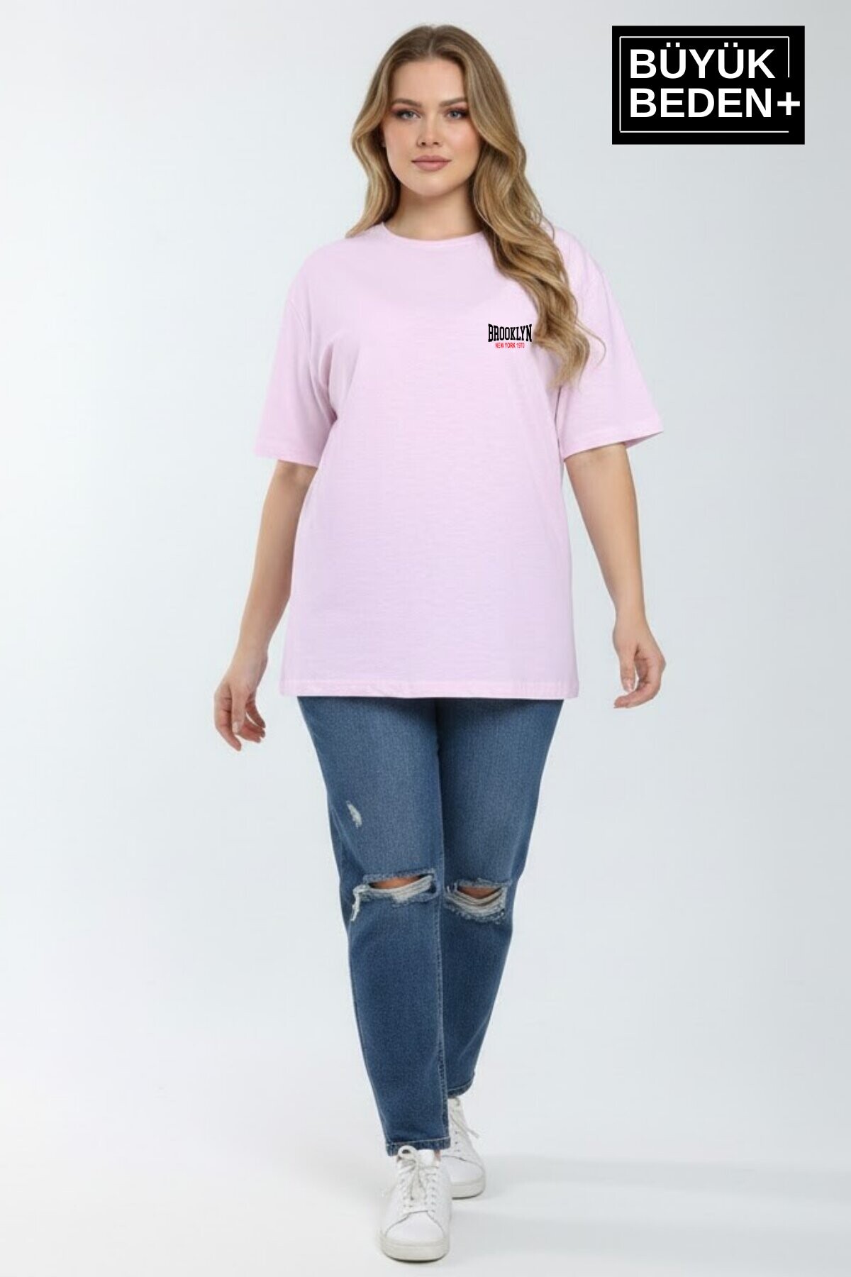 Süperlife Kadın Büyük Beden Brooklyn 1970 Baskılı 3xl-6xl Bisiklet Yaka Tshırt SPR25BTSK510-3