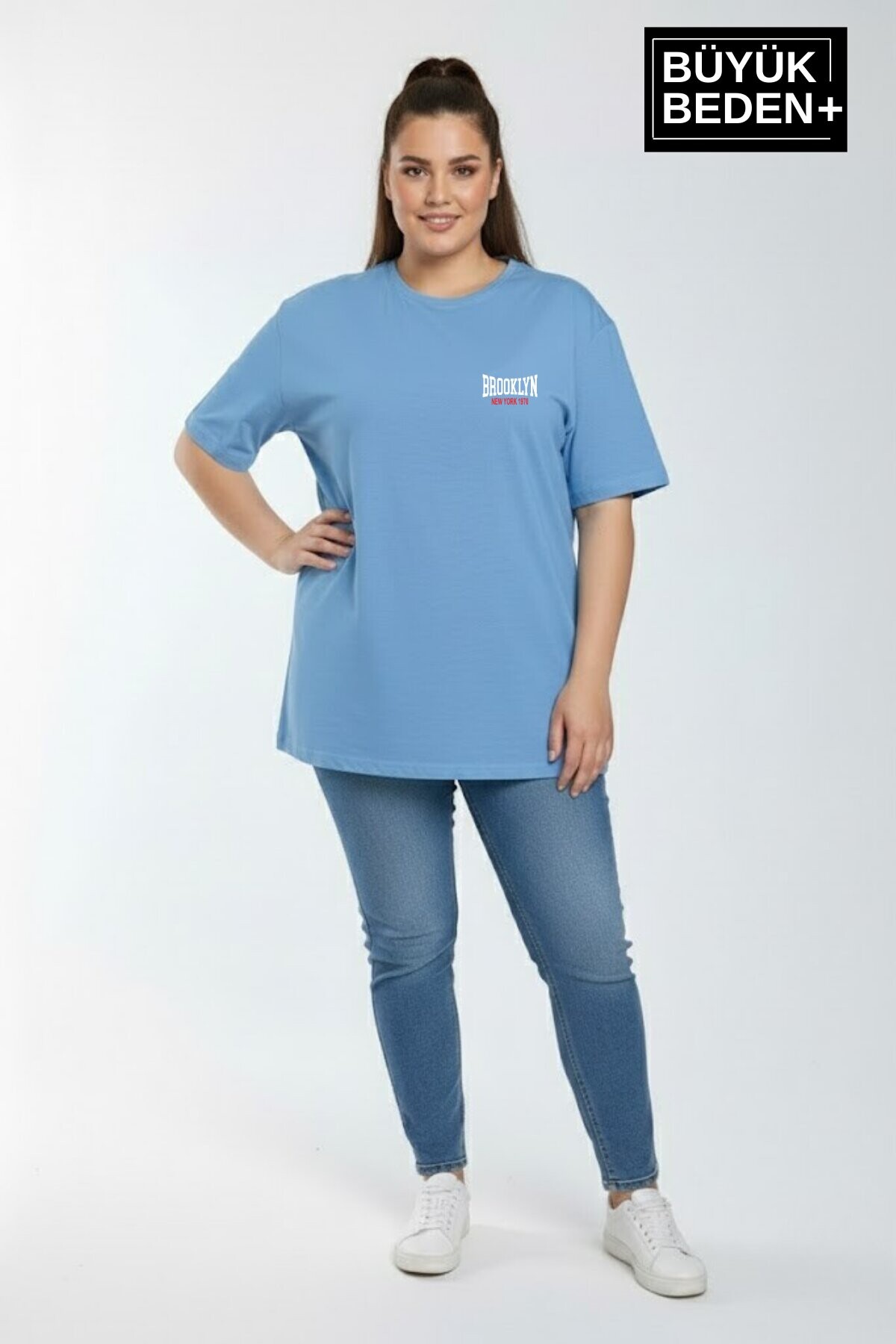Süperlife Kadın Büyük Beden Brooklyn 1970 Baskılı 3xl-6xl Bisiklet Yaka Tshırt SPR25BTSK510-3