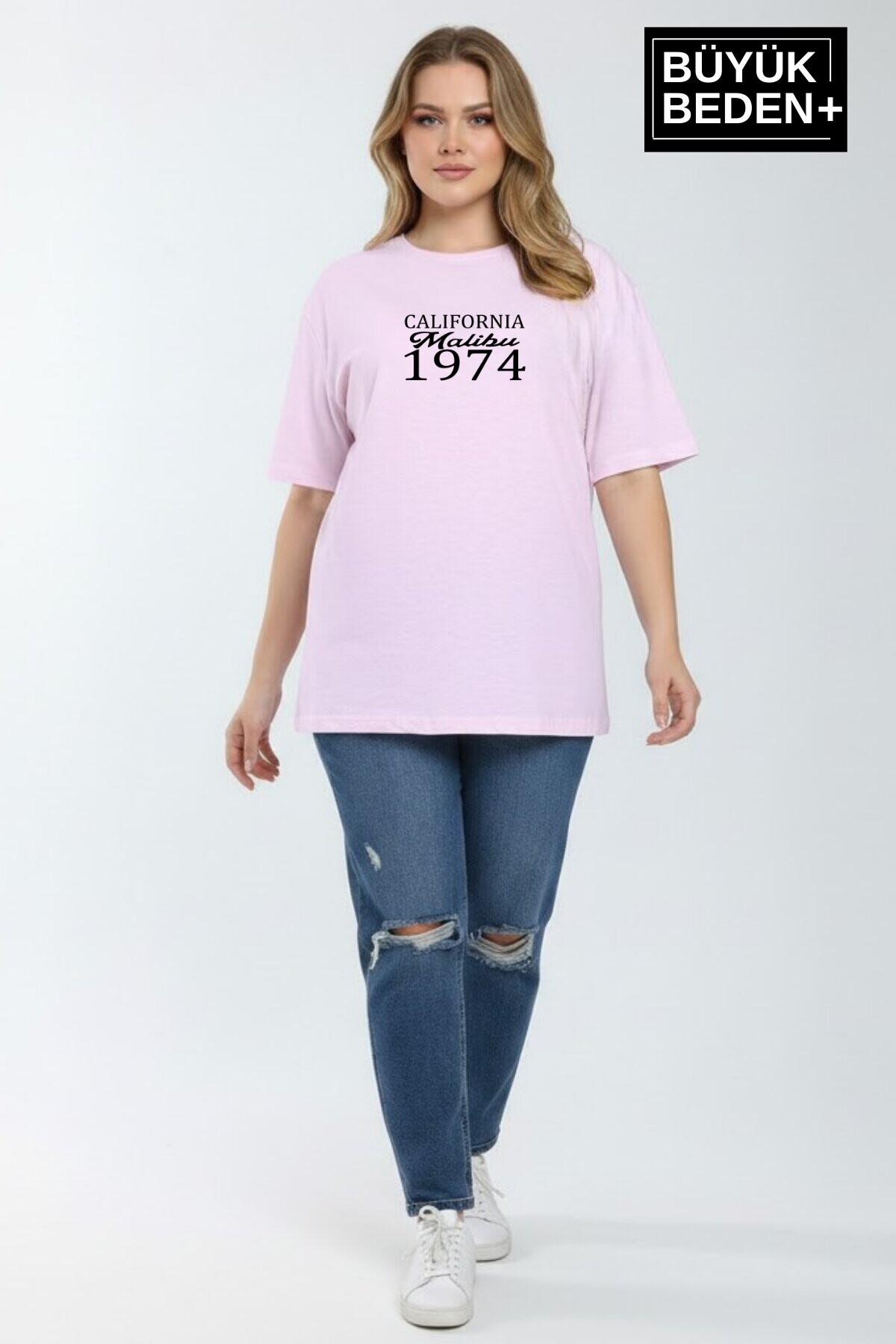 Süperlife Kadın Büyük Beden California 1974 Baskılı  3xl-6xl Bisiklet Yaka Tshırt SPR25BTSK510-2