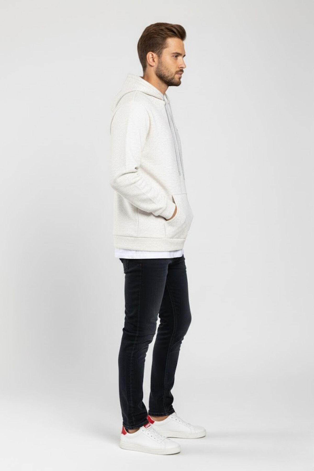 Süperlife Kapşonlu Uzun Kollu Baskılı Dar Kalıp İnce Erkek Sweatshirt SPR 2019K61