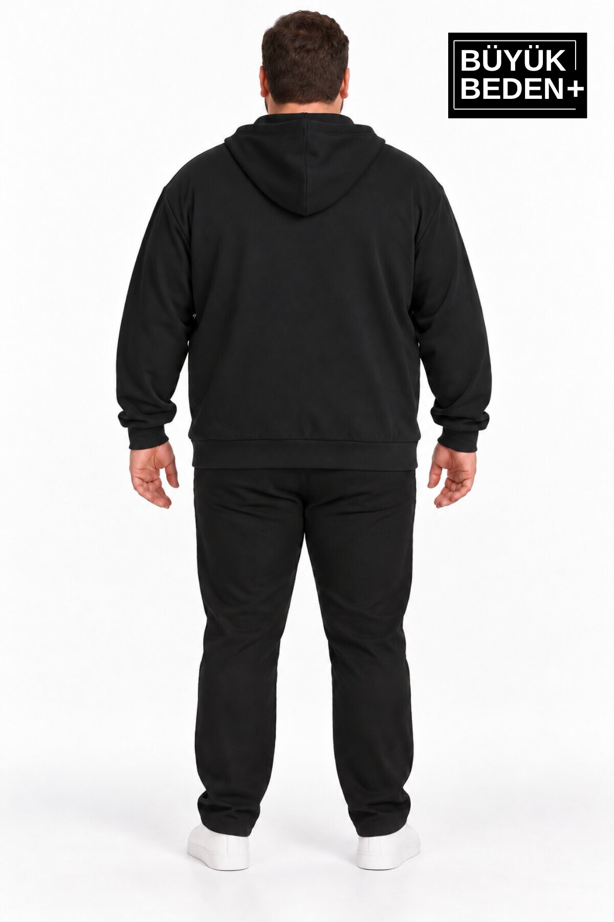 Erkek Büyük Beden İki İplik Kapüşonlu Fermuarlı Cepli Sweatshirt Hırka SPR26BHR961