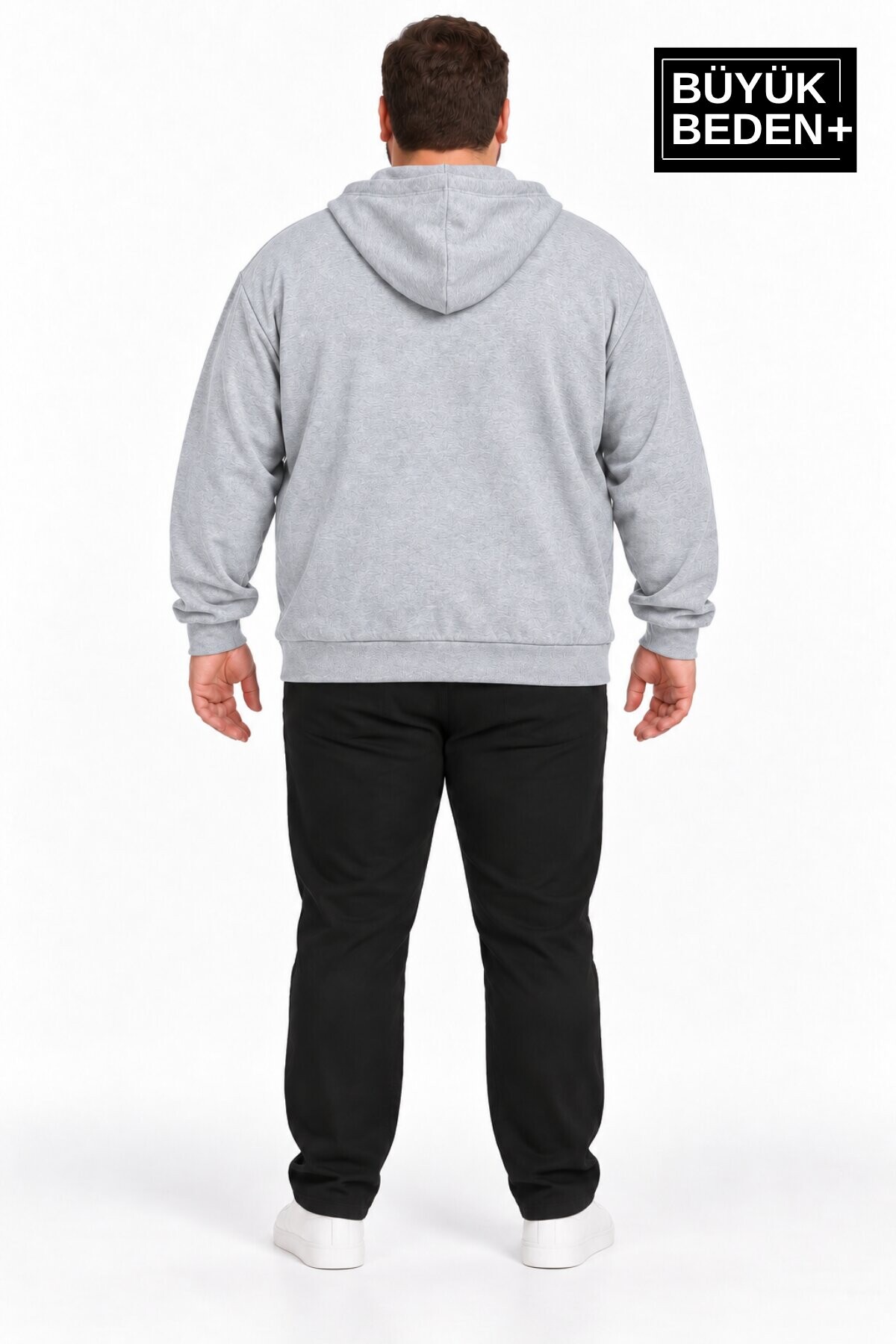 Erkek Büyük Beden İki İplik Kapüşonlu Fermuarlı Cepli Sweatshirt Hırka SPR26BHR961