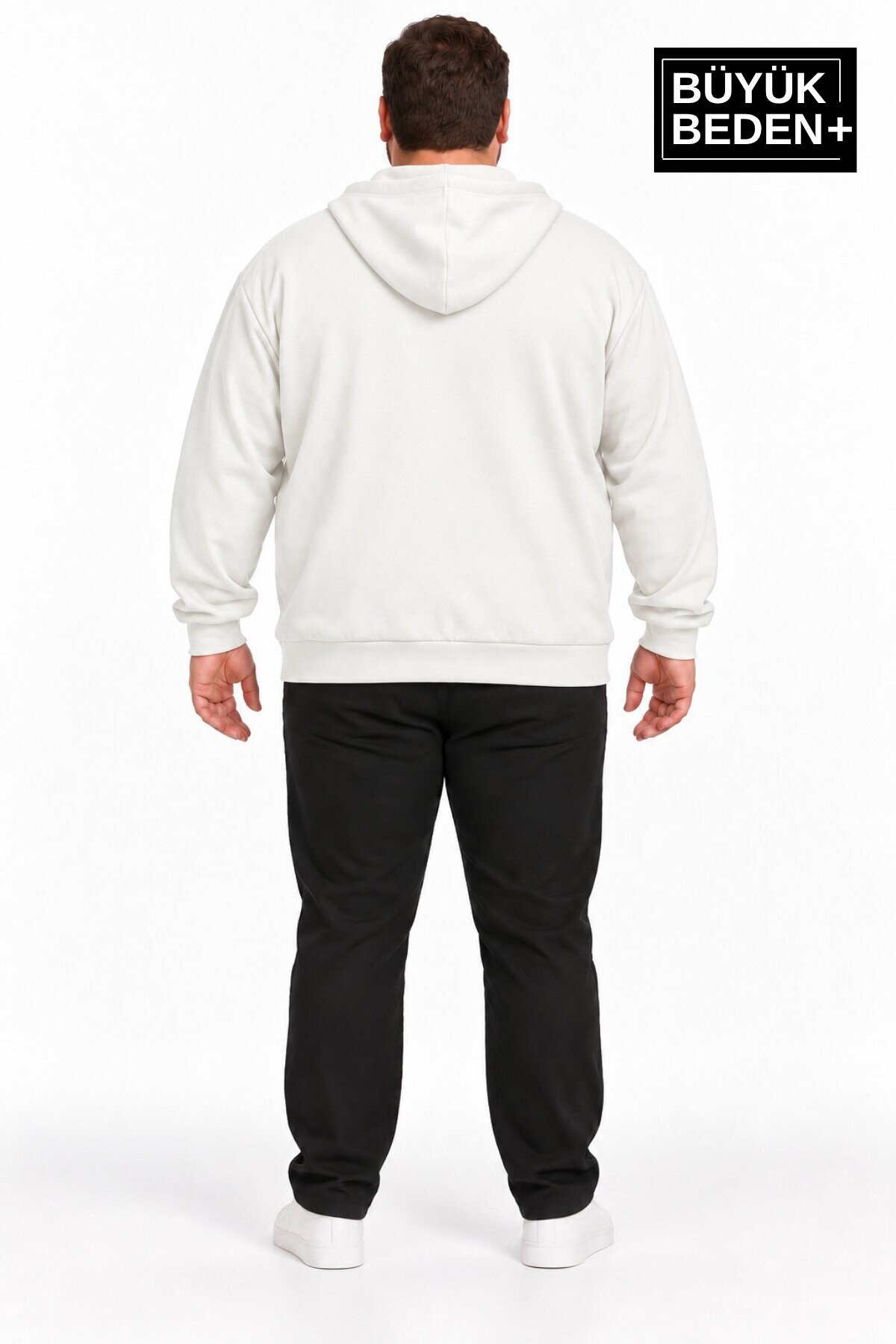 Erkek Büyük Beden İki İplik Kapüşonlu Fermuarlı Cepli Sweatshirt Hırka SPR26BHR961