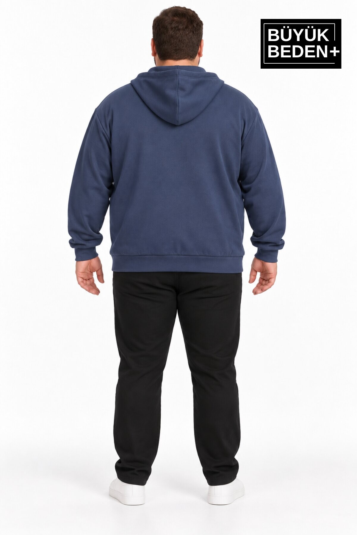 Erkek Büyük Beden İki İplik Kapüşonlu Fermuarlı Cepli Sweatshirt Hırka SPR26BHR961