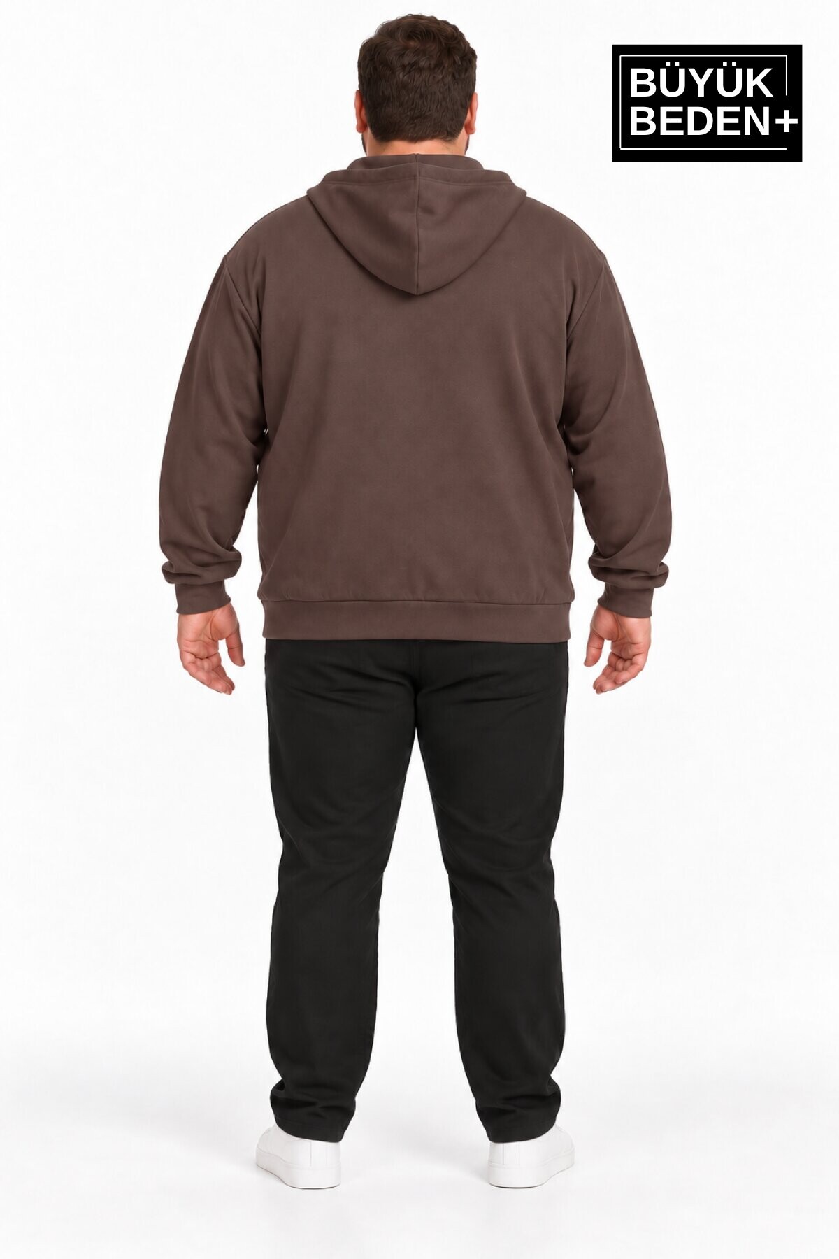 Erkek Büyük Beden İki İplik Kapüşonlu Fermuarlı Cepli Sweatshirt Hırka SPR26BHR961