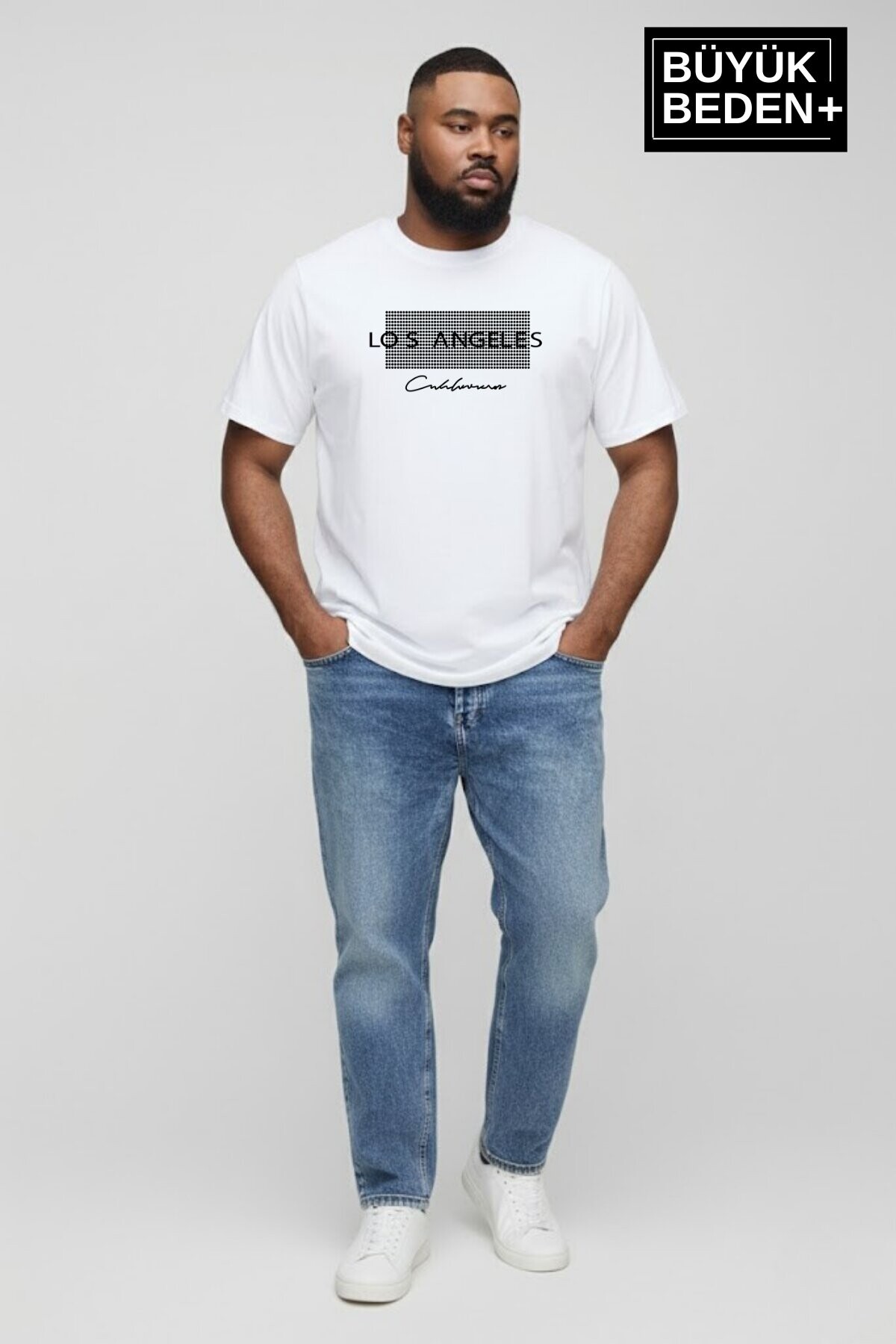 Erkek Büyük Beden Los Angeles Baskılı 3xl-6xl Bisiklet Yaka Tshırt SPR26BTS510-18