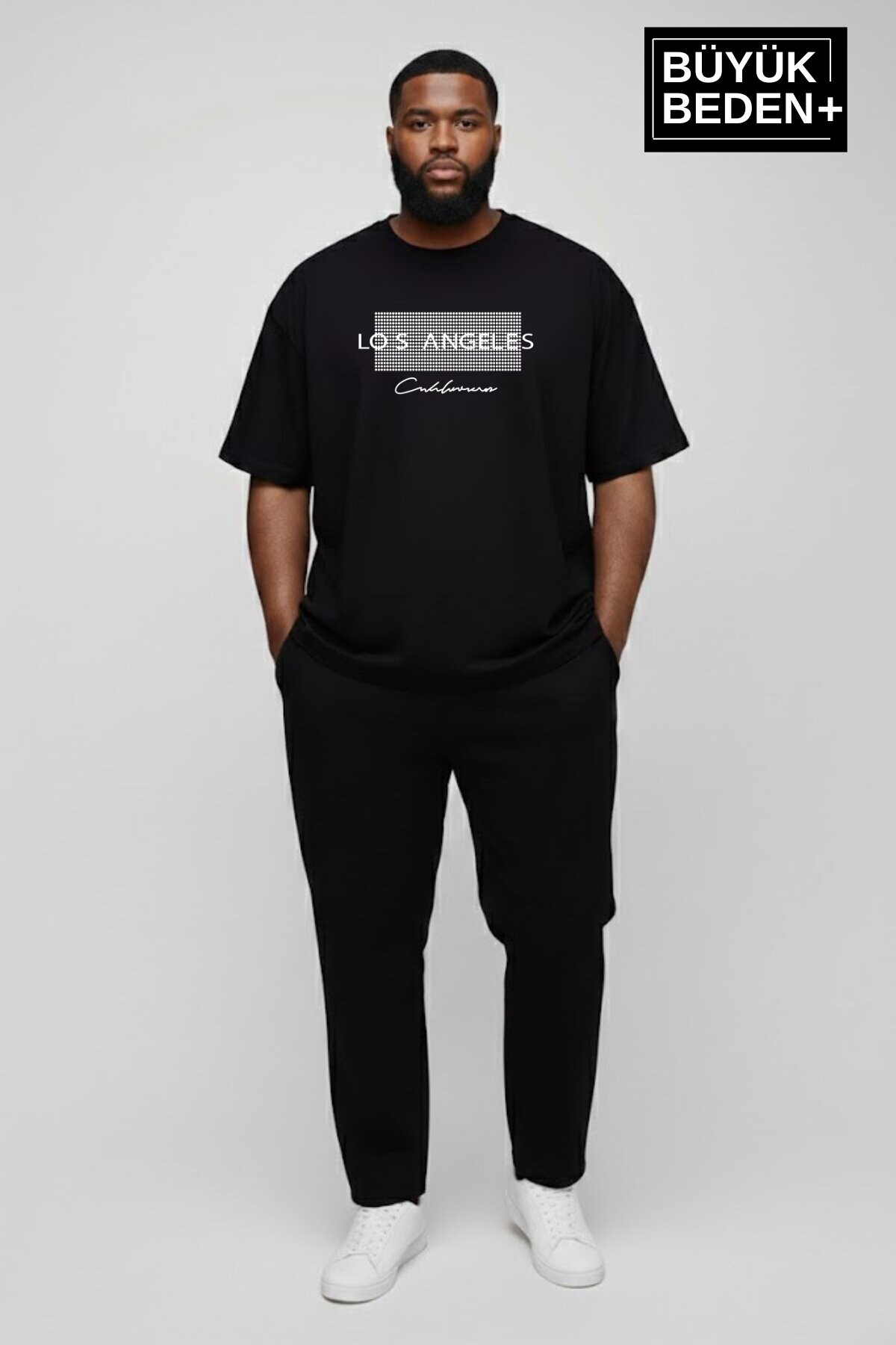 Erkek Büyük Beden Los Angeles Baskılı 3xl-6xl Bisiklet Yaka Tshırt SPR26BTS510-18