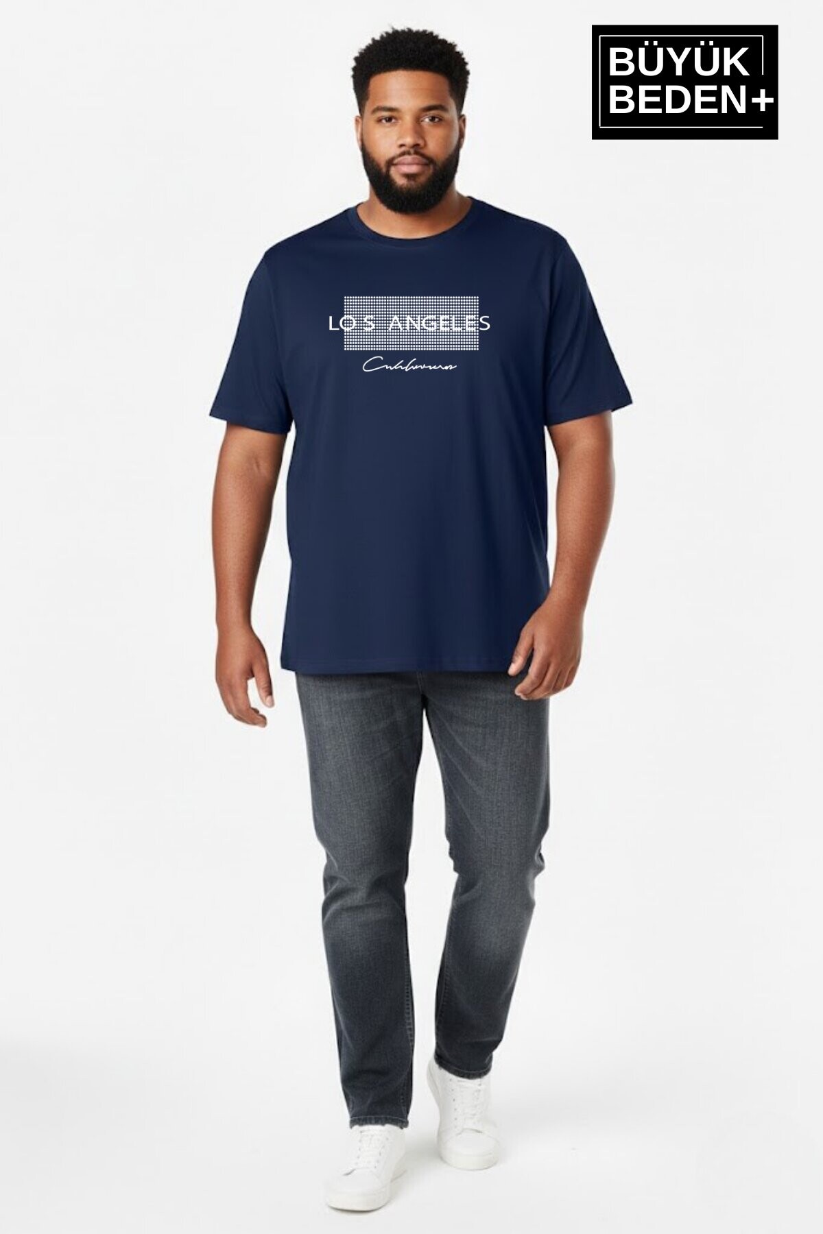 Erkek Büyük Beden Los Angeles Baskılı 3xl-6xl Bisiklet Yaka Tshırt SPR26BTS510-18