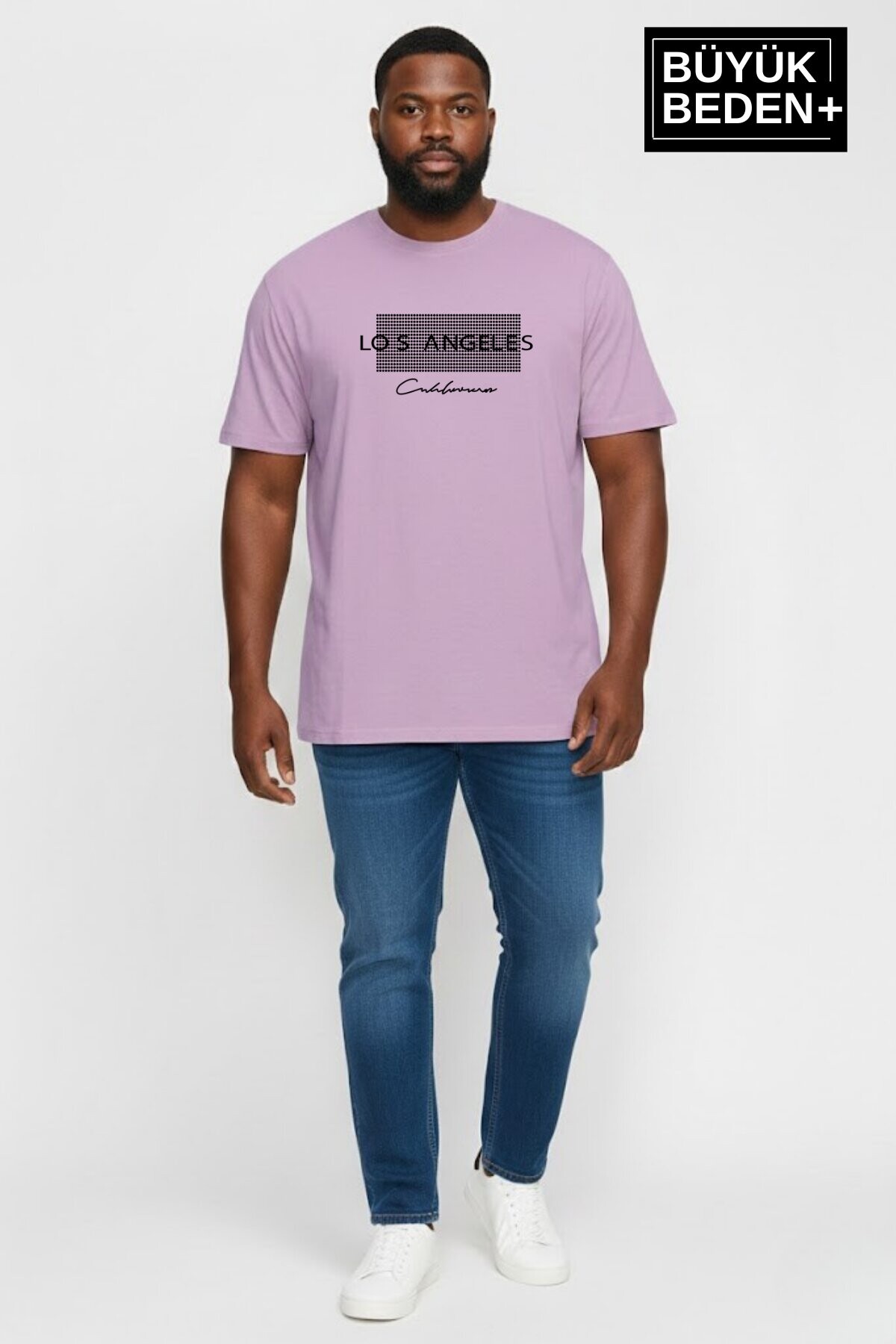 Erkek Büyük Beden Los Angeles Baskılı 3xl-6xl Bisiklet Yaka Tshırt SPR26BTS510-18