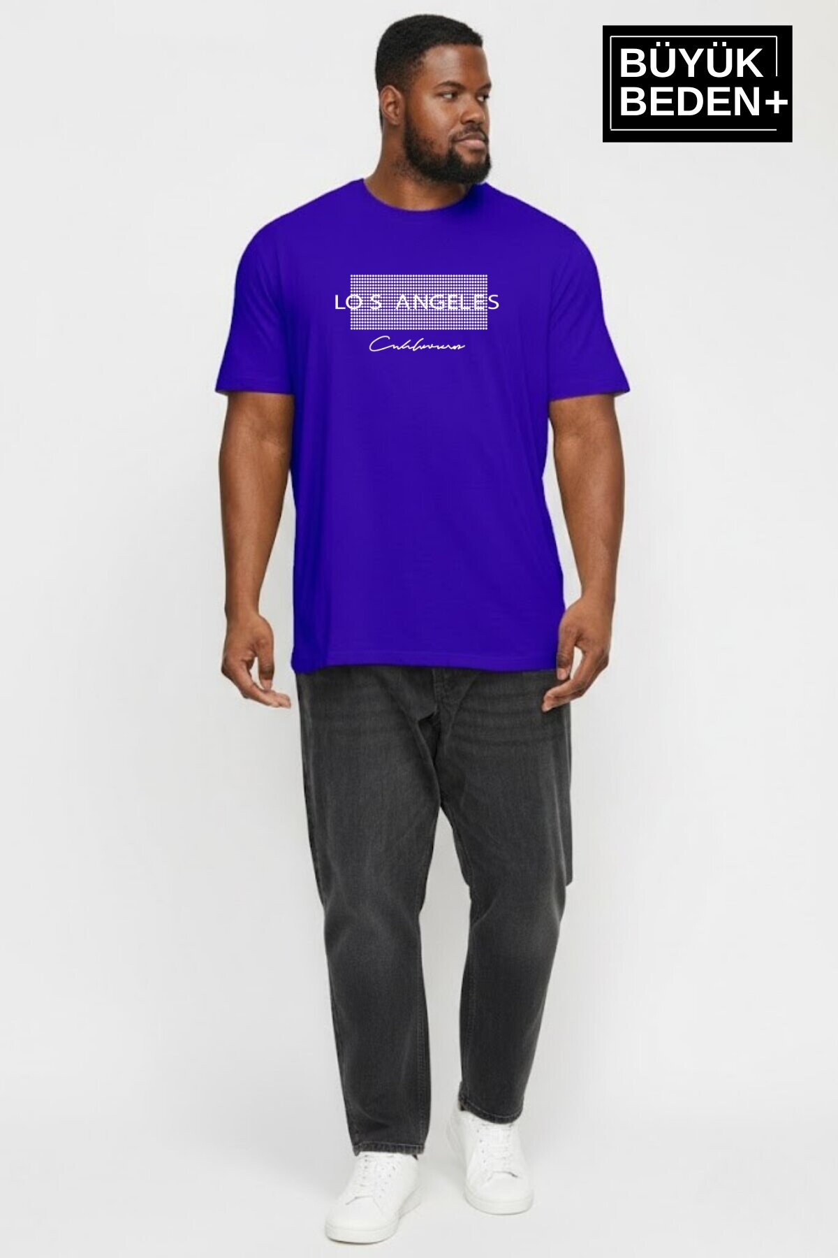 Erkek Büyük Beden Los Angeles Baskılı 3xl-6xl Bisiklet Yaka Tshırt SPR26BTS510-18