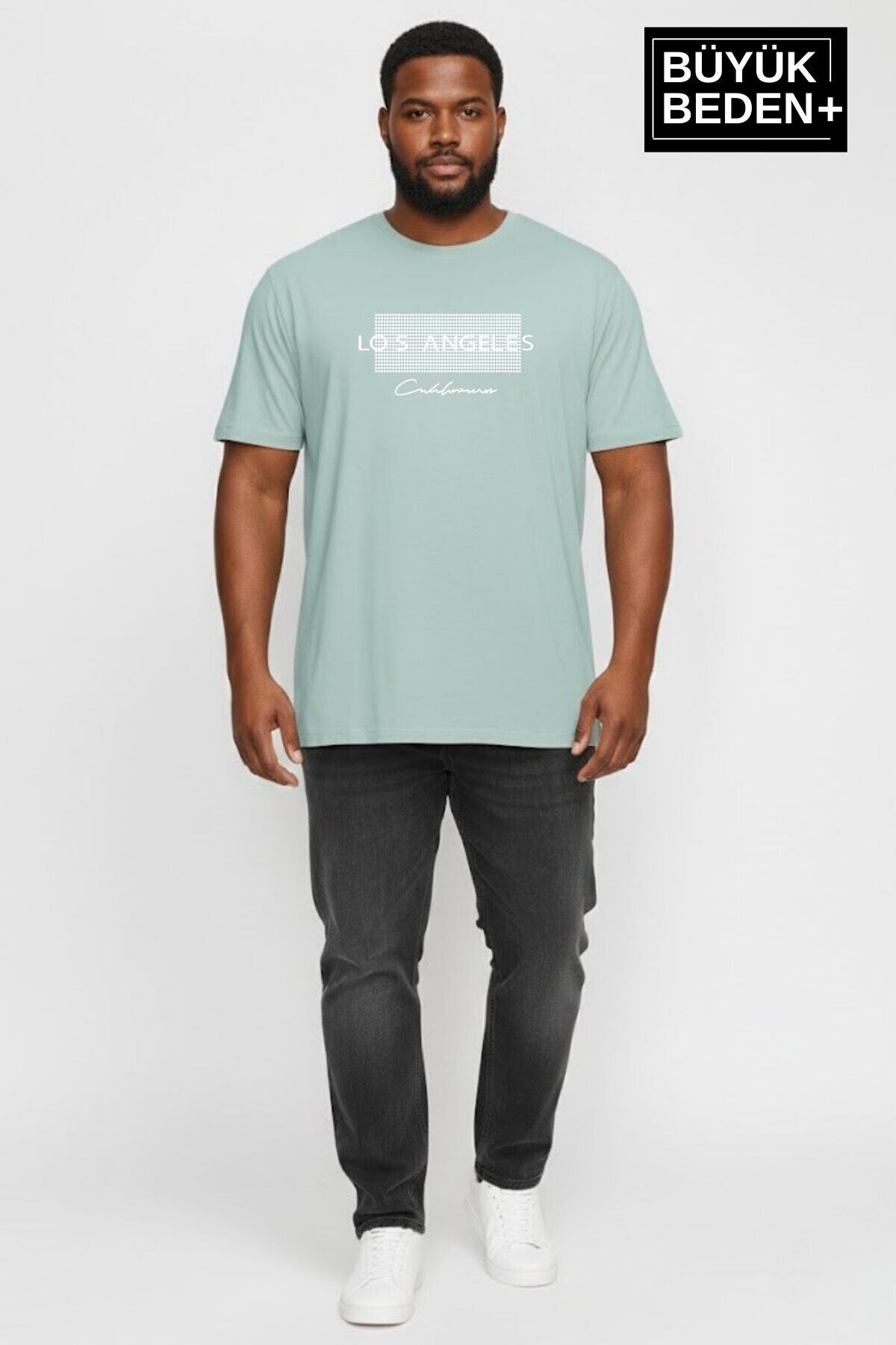 Erkek Büyük Beden Los Angeles Baskılı 3xl-6xl Bisiklet Yaka Tshırt SPR26BTS510-18