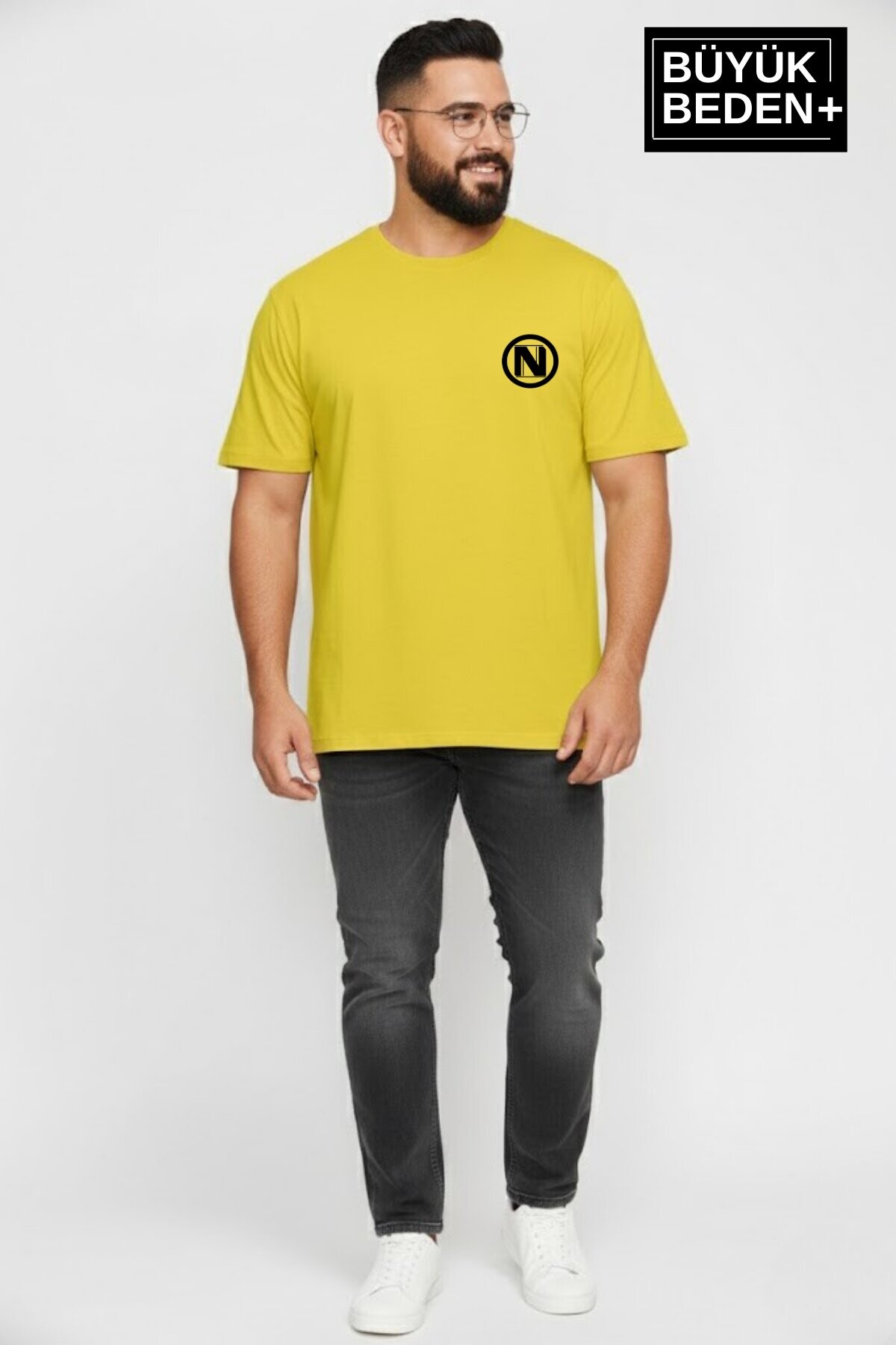 Erkek Büyük Beden N Baskılı 3xl-6xl Bisiklet Yaka Tshırt SPR26BTS510-19