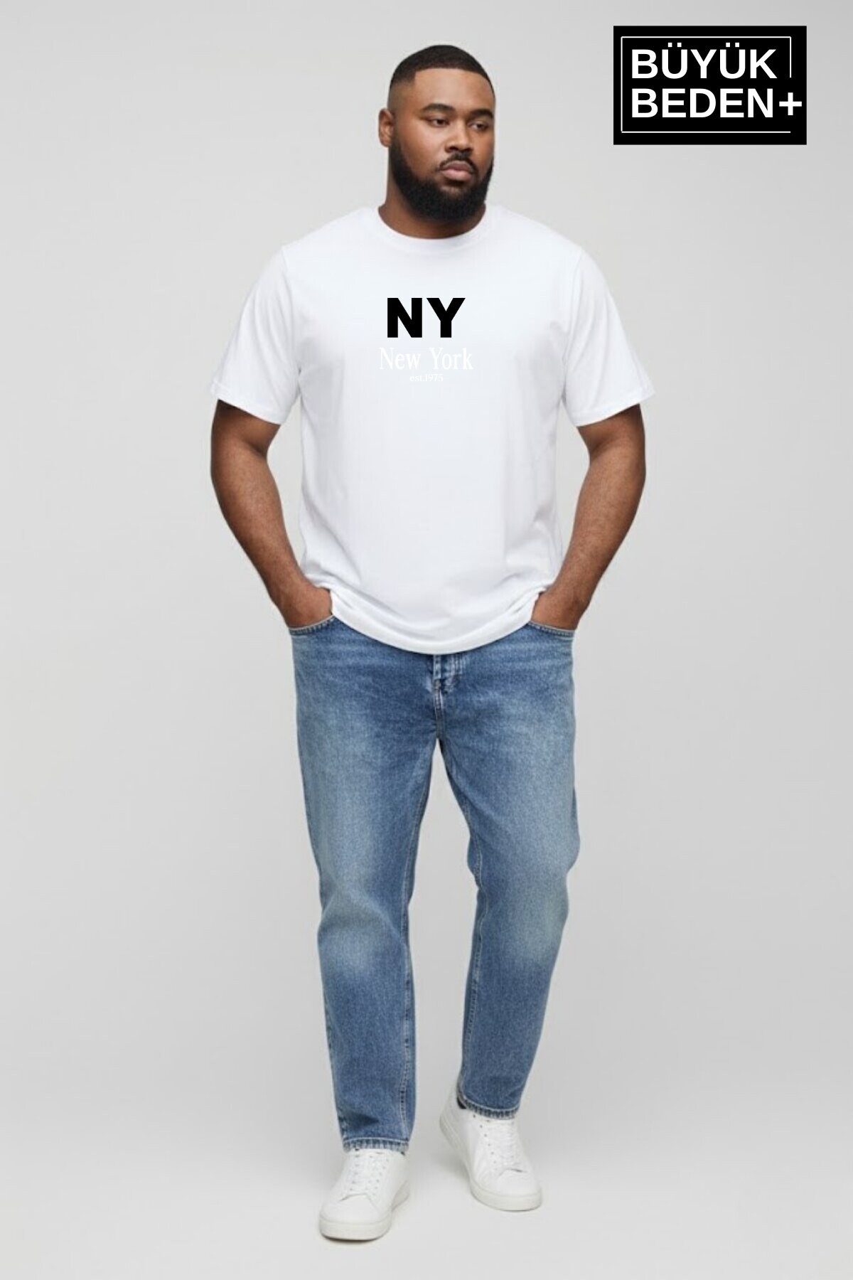 Erkek Büyük Beden NY New York Baskılı 3xl-6xl Bisiklet Yaka Tshırt SPR26BTS510-15