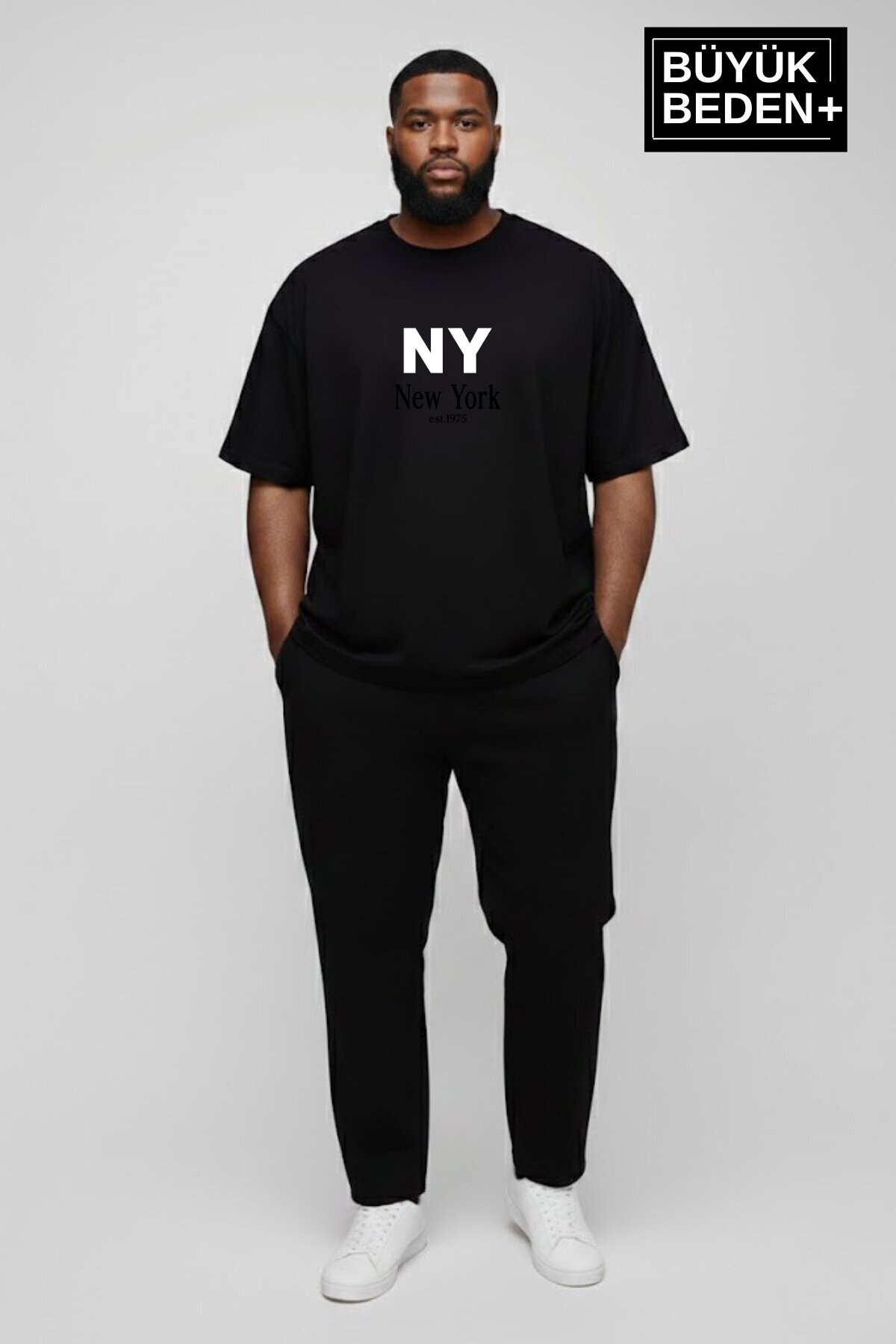 Erkek Büyük Beden NY New York Baskılı 3xl-6xl Bisiklet Yaka Tshırt SPR26BTS510-15