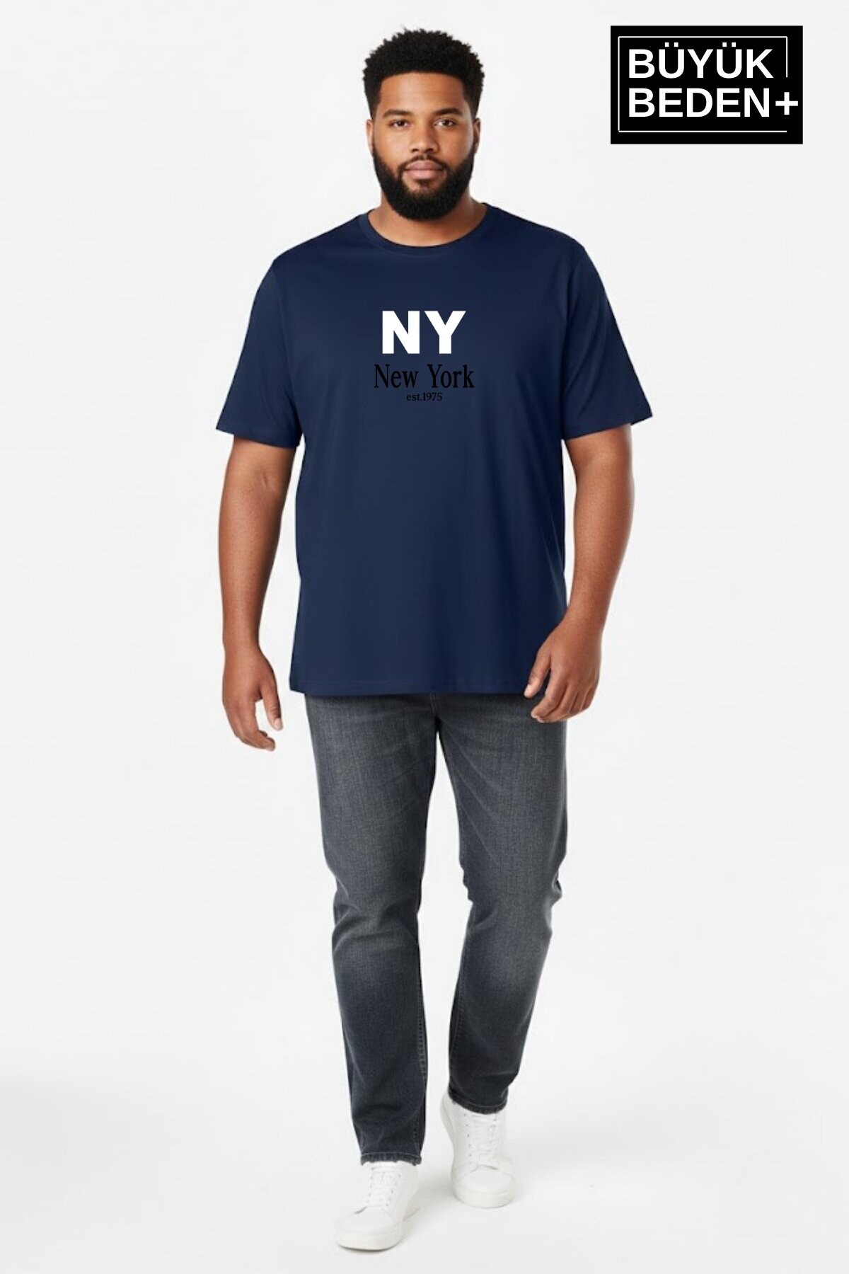 Erkek Büyük Beden NY New York Baskılı 3xl-6xl Bisiklet Yaka Tshırt SPR26BTS510-15
