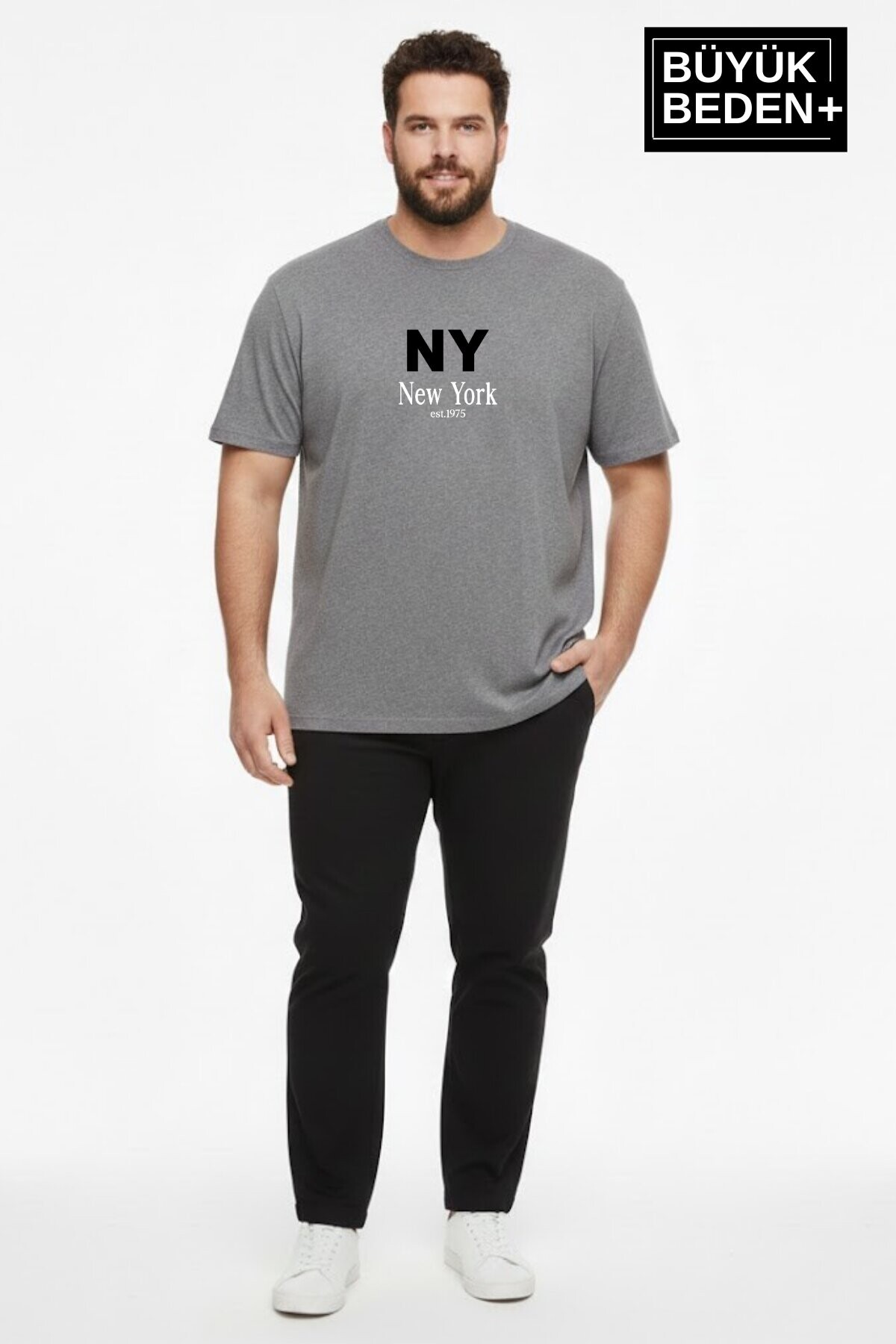 Erkek Büyük Beden NY New York Baskılı 3xl-6xl Bisiklet Yaka Tshırt SPR26BTS510-15