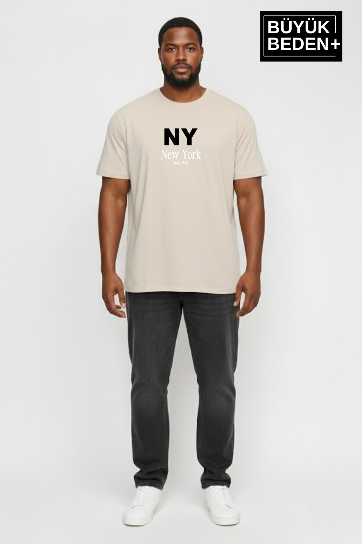 Erkek Büyük Beden NY New York Baskılı 3xl-6xl Bisiklet Yaka Tshırt SPR26BTS510-15