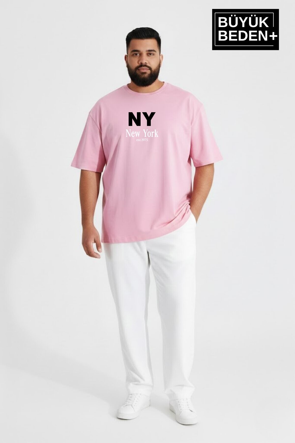 Erkek Büyük Beden NY New York Baskılı 3xl-6xl Bisiklet Yaka Tshırt SPR26BTS510-15
