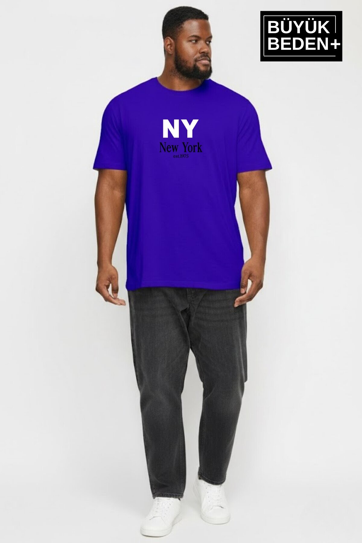 Erkek Büyük Beden NY New York Baskılı 3xl-6xl Bisiklet Yaka Tshırt SPR26BTS510-15