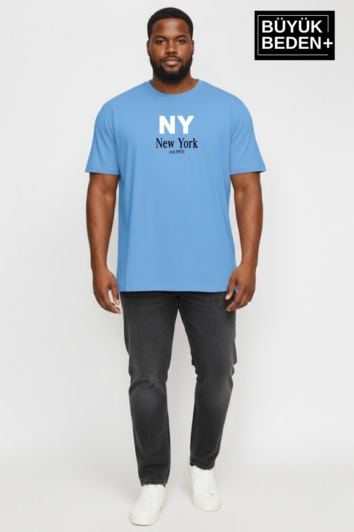 Erkek Büyük Beden NY New York Baskılı 3xl-6xl Bisiklet Yaka Tshırt SPR26BTS510-15