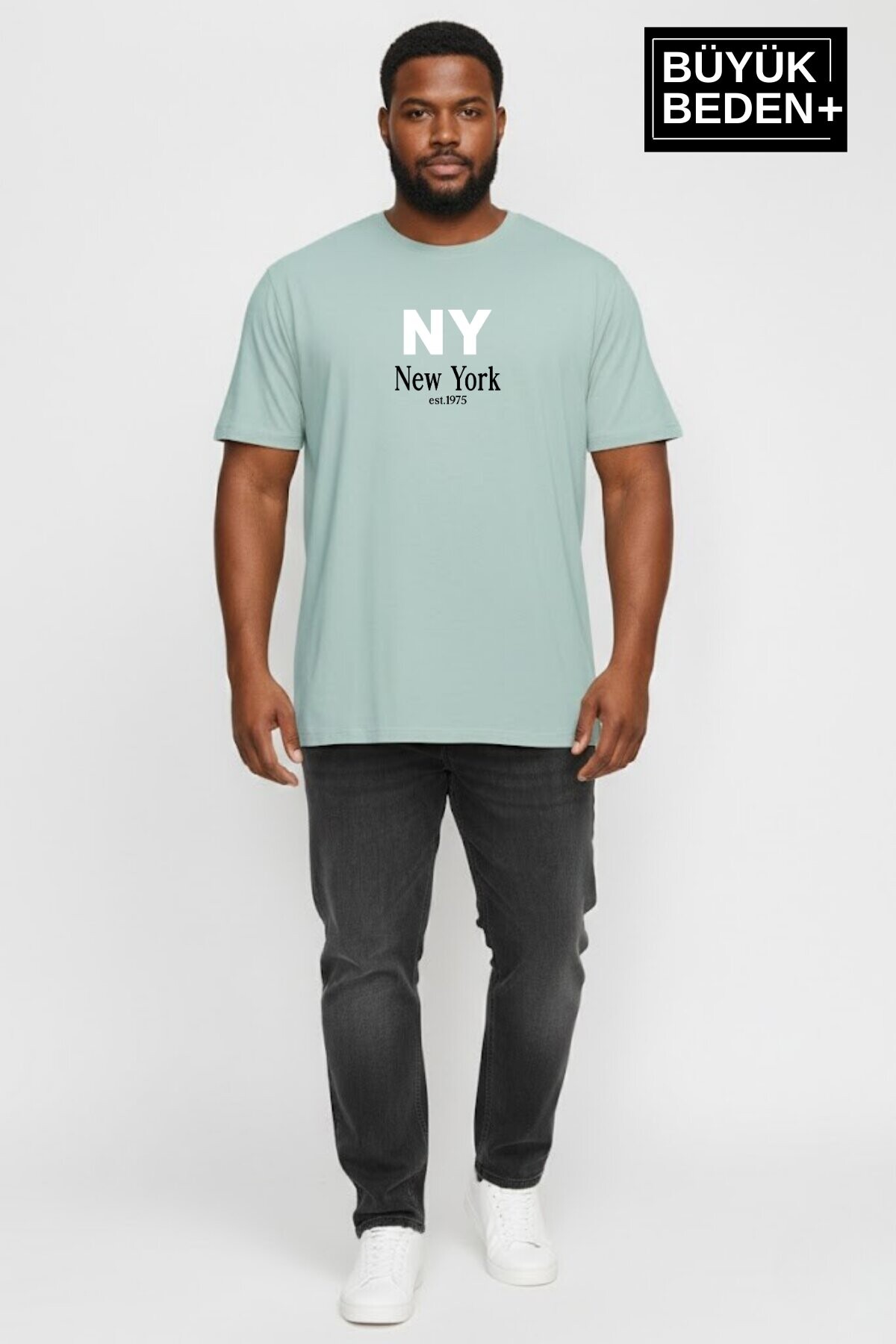 Erkek Büyük Beden NY New York Baskılı 3xl-6xl Bisiklet Yaka Tshırt SPR26BTS510-15