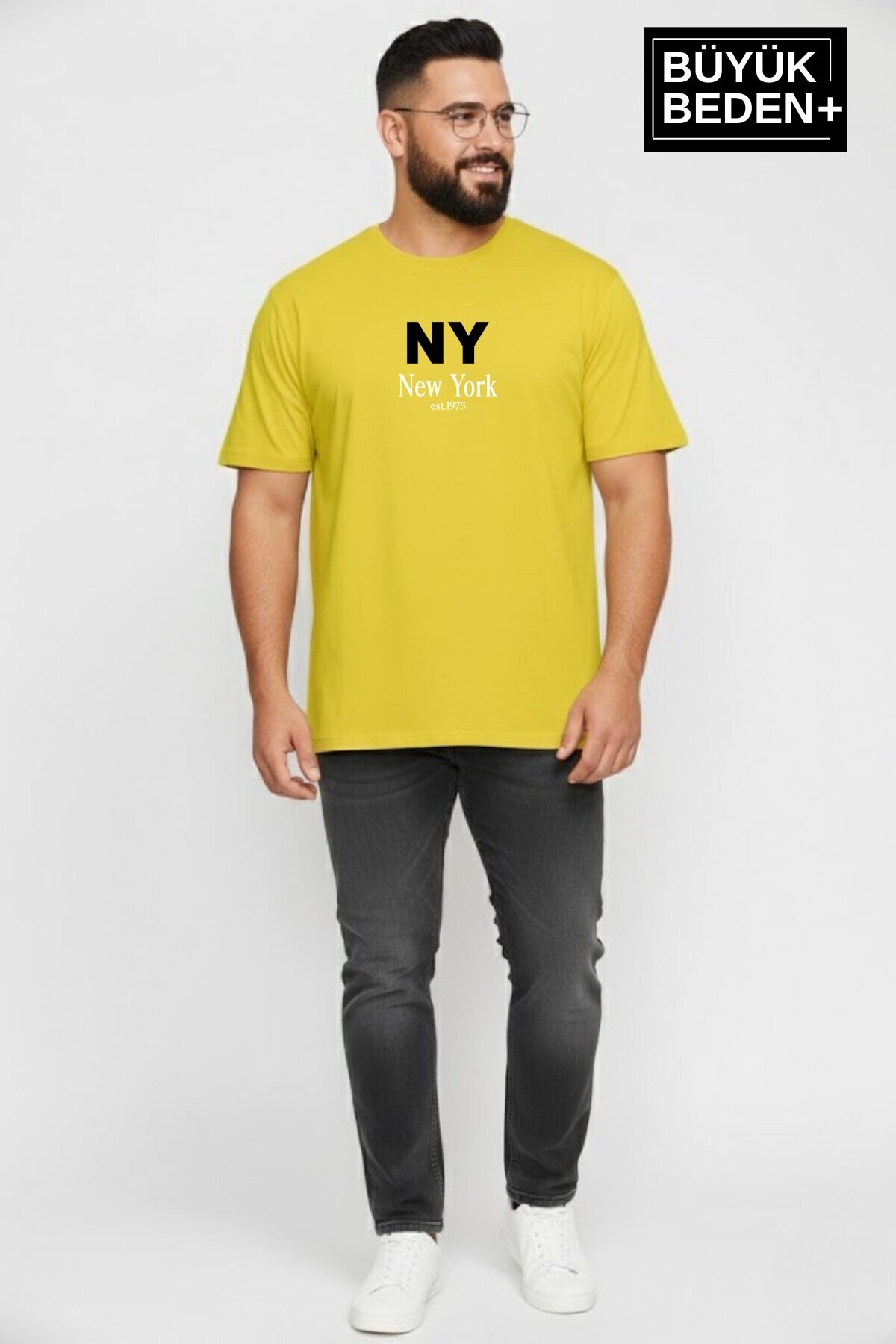 Erkek Büyük Beden NY New York Baskılı 3xl-6xl Bisiklet Yaka Tshırt SPR26BTS510-15