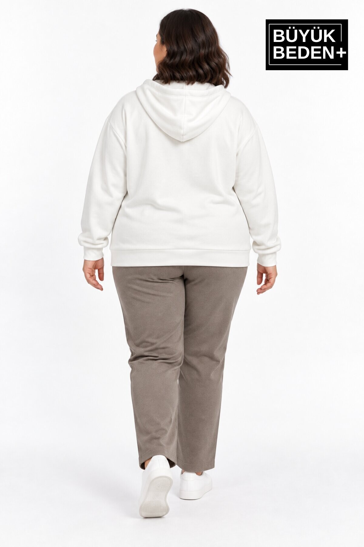 Kadın Büyük Beden Fermuarlı Kapüşonlu Cepli Sweatshirt Hırka Rahat Kalıp SPR26BHRK961