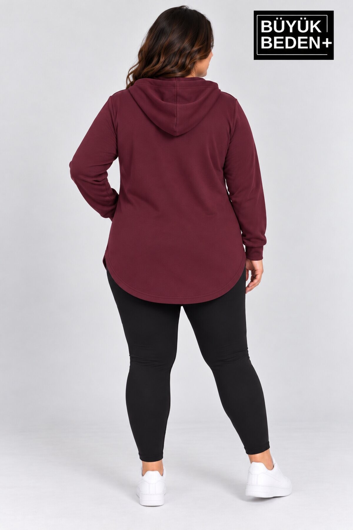 Kadın Büyük Beden Fermuarlı Kapüşonlu Sweatshirt Günlük Rahat Kesim SPR26BHR994