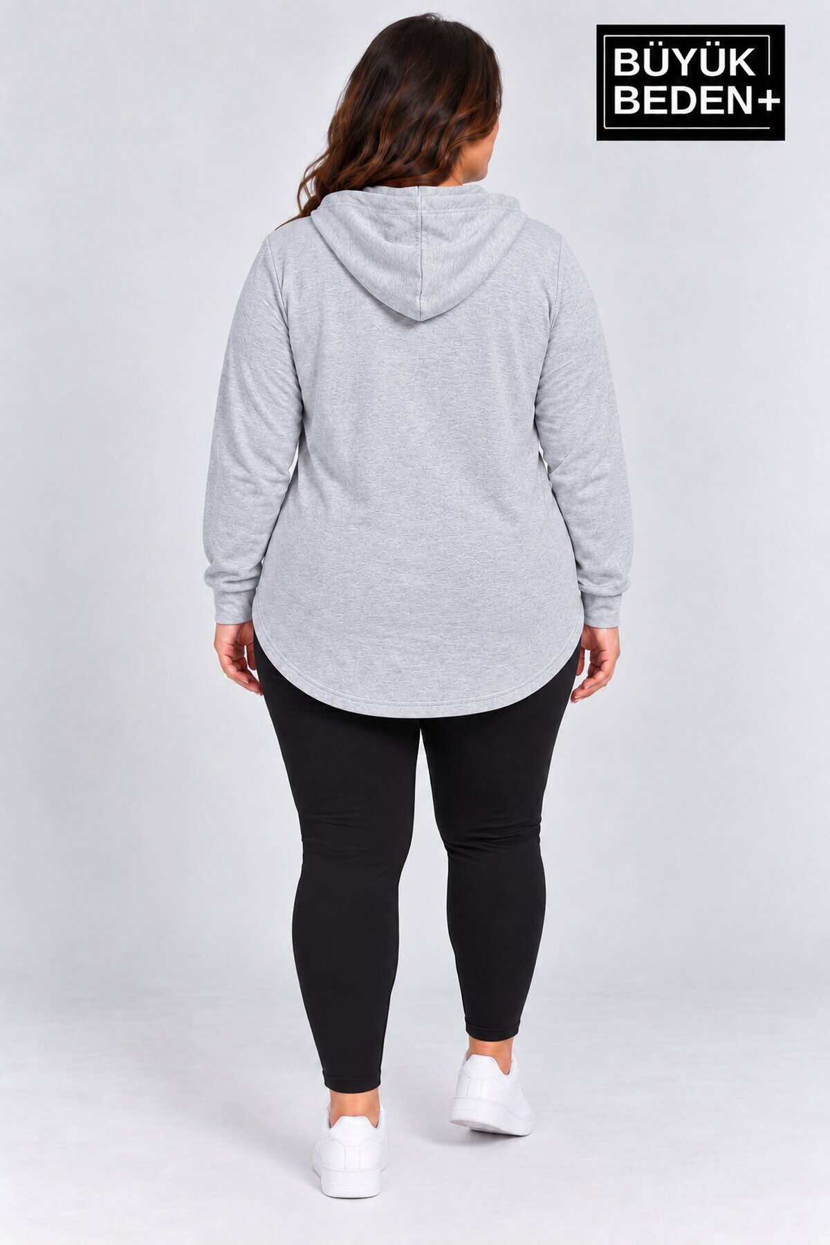 Kadın Büyük Beden Fermuarlı Kapüşonlu Sweatshirt Günlük Rahat Kesim SPR26BHR994