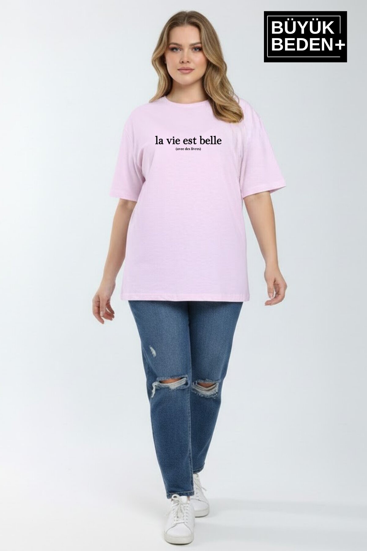 Süperlife Kadın Büyük Beden L.v. Est Belle Baskılı 3xl-6xl Bisiklet Yaka Tshırt SPR26BTSK510-17