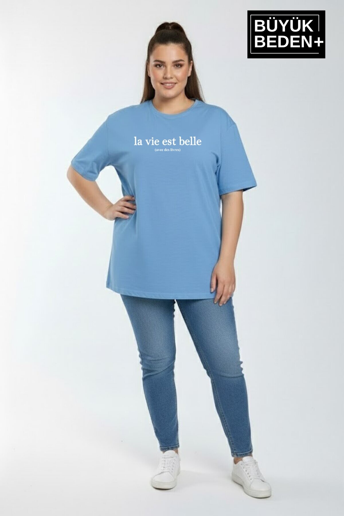 Süperlife Kadın Büyük Beden L.v. Est Belle Baskılı 3xl-6xl Bisiklet Yaka Tshırt SPR26BTSK510-17