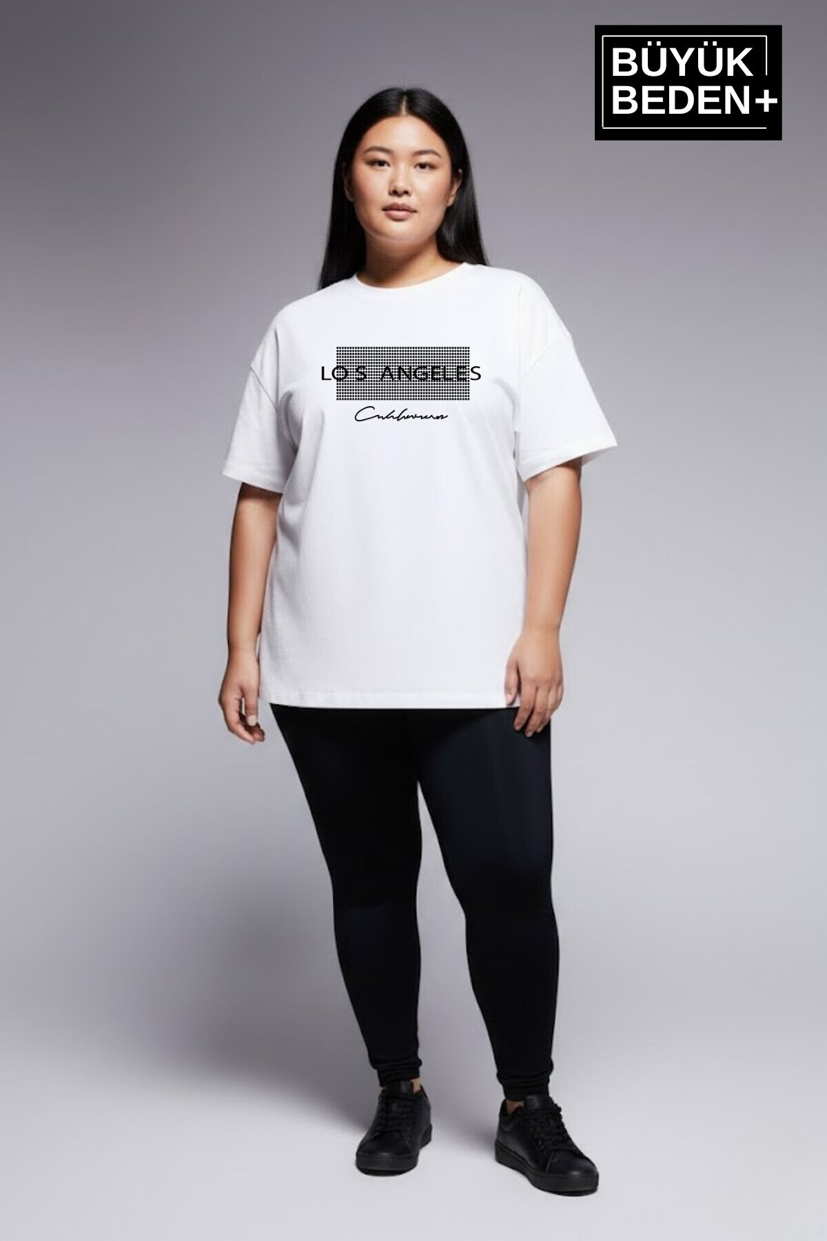 Süperlife Kadın Büyük Beden Los Angeles Baskılı 3xl-6xl Bisiklet Yaka Tshırt SPR26BTSK510-18