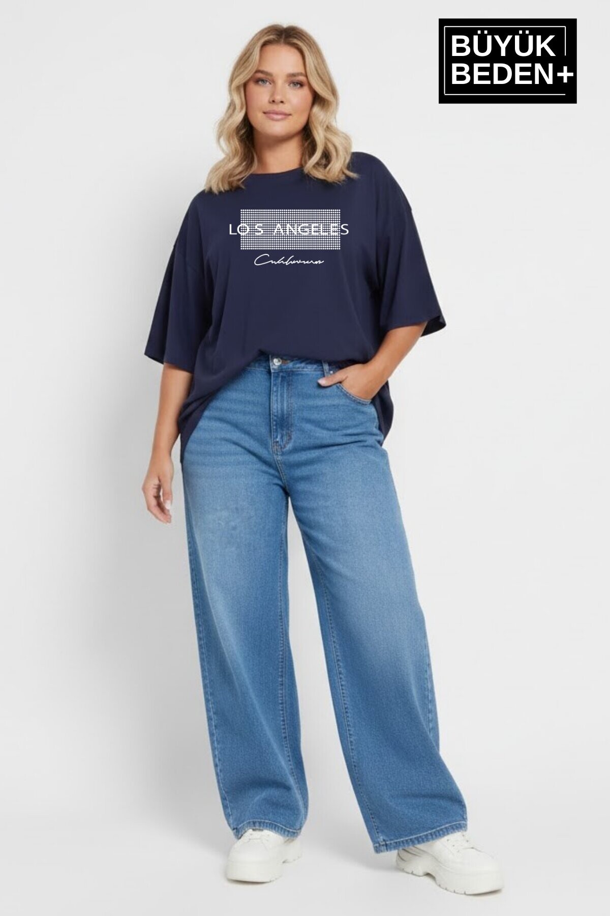 Süperlife Kadın Büyük Beden Los Angeles Baskılı 3xl-6xl Bisiklet Yaka Tshırt SPR26BTSK510-18