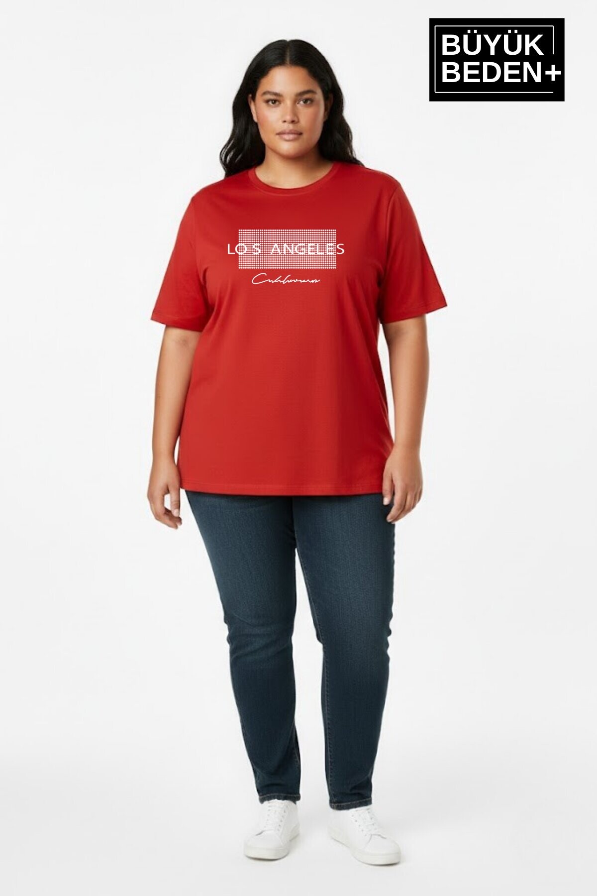 Süperlife Kadın Büyük Beden Los Angeles Baskılı 3xl-6xl Bisiklet Yaka Tshırt SPR26BTSK510-18