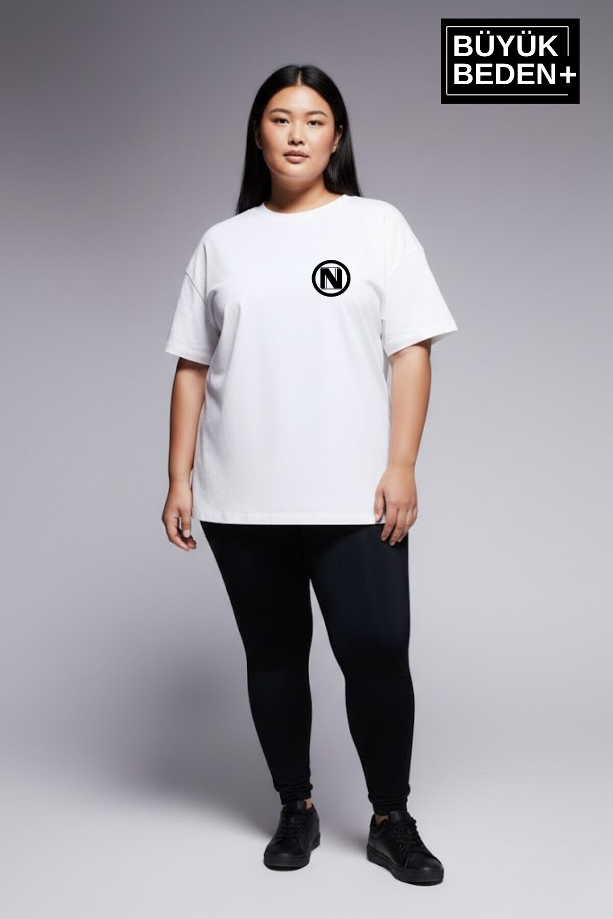 Süperlife Kadın Büyük Beden N Baskılı 3xl-6xl Bisiklet Yaka Tshırt SPR26BTSK510-19