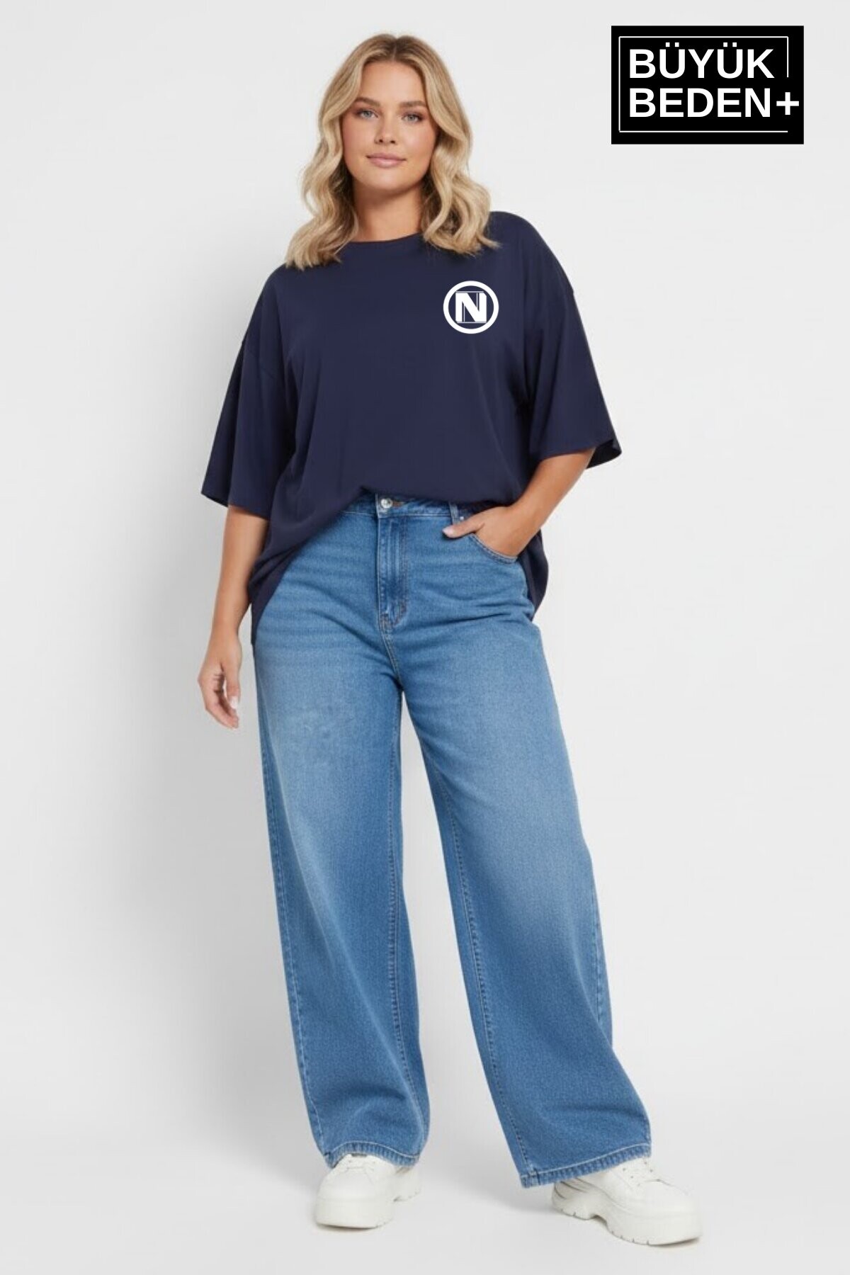 Süperlife Kadın Büyük Beden N Baskılı 3xl-6xl Bisiklet Yaka Tshırt SPR26BTSK510-19