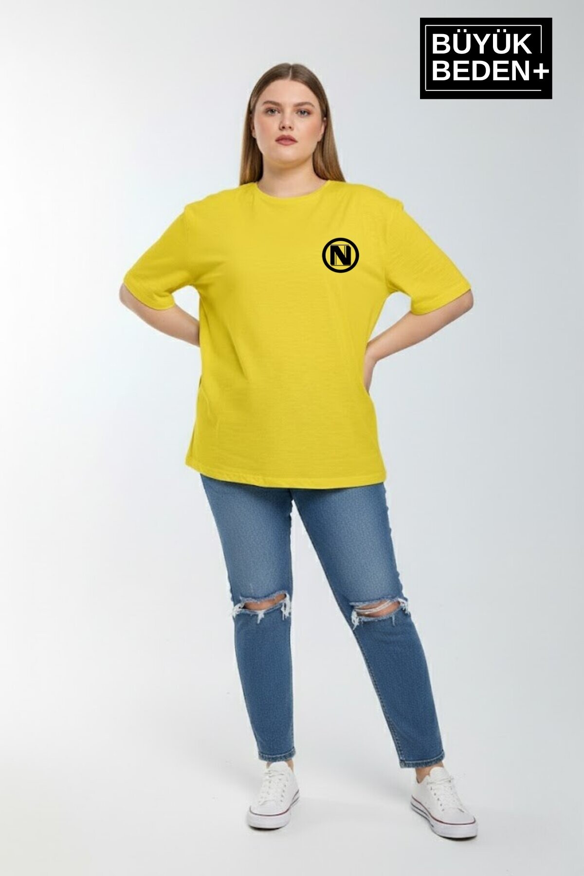 Süperlife Kadın Büyük Beden N Baskılı 3xl-6xl Bisiklet Yaka Tshırt SPR26BTSK510-19
