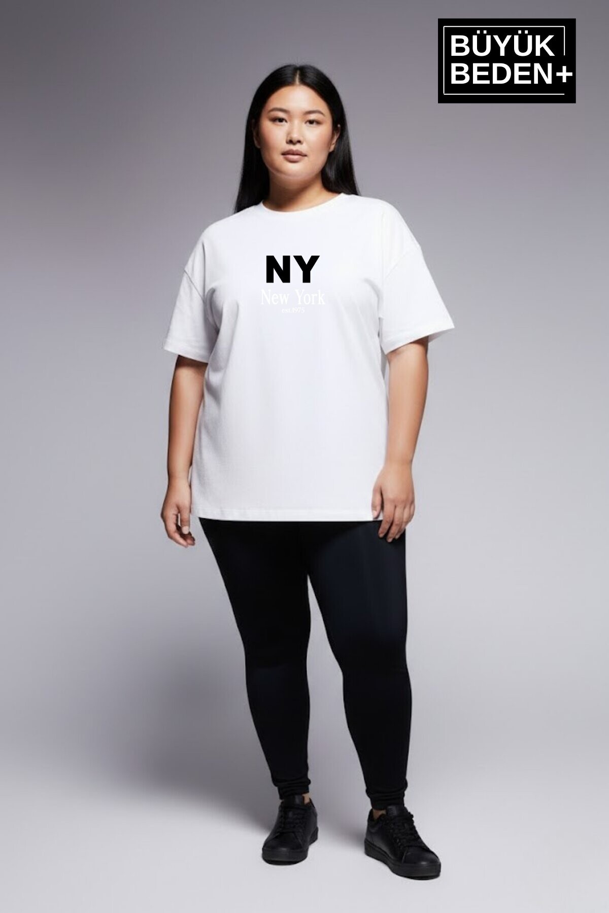 Süperlife Kadın Büyük Beden NY New York  Baskılı 3xl-6xl Bisiklet Yaka Tshırt SPR26BTSK510-15