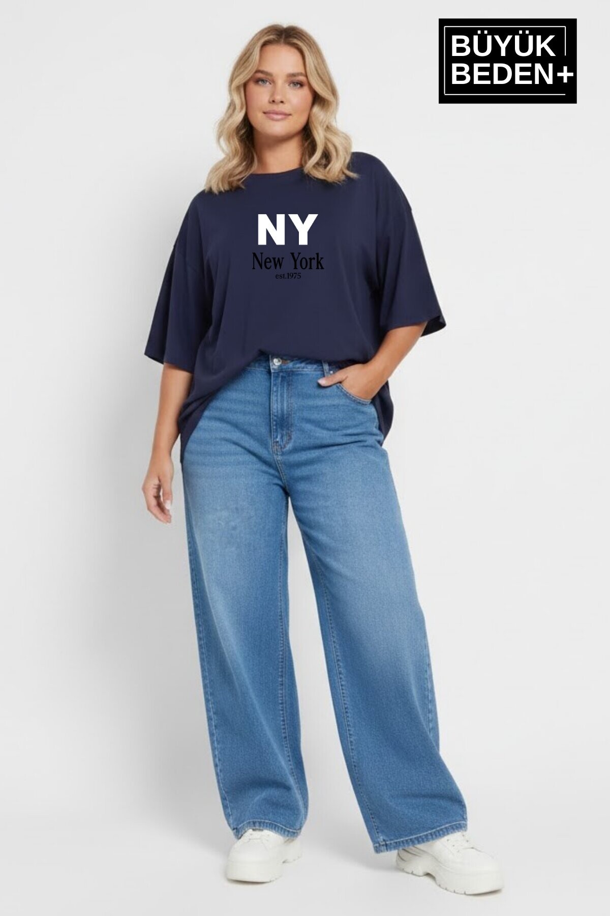 Süperlife Kadın Büyük Beden NY New York  Baskılı 3xl-6xl Bisiklet Yaka Tshırt SPR26BTSK510-15