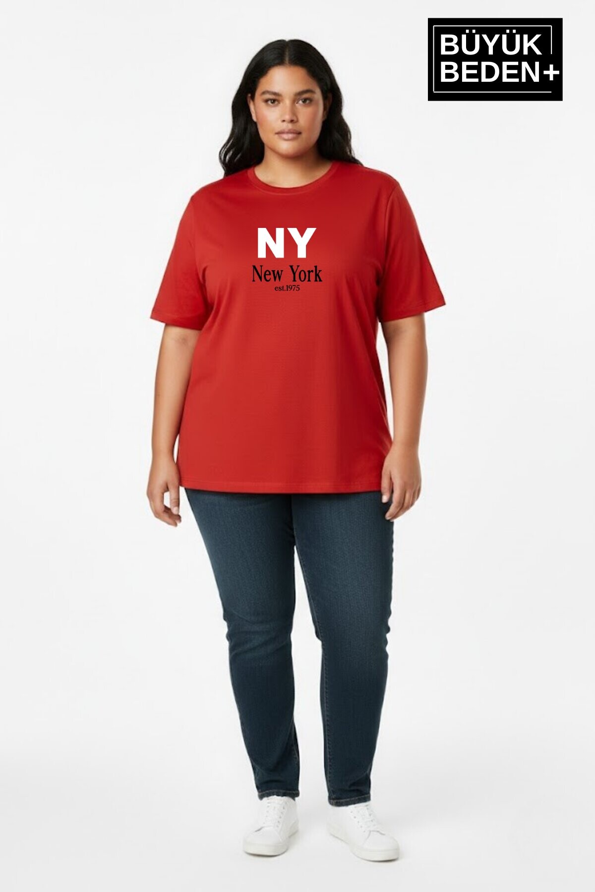 Süperlife Kadın Büyük Beden NY New York  Baskılı 3xl-6xl Bisiklet Yaka Tshırt SPR26BTSK510-15
