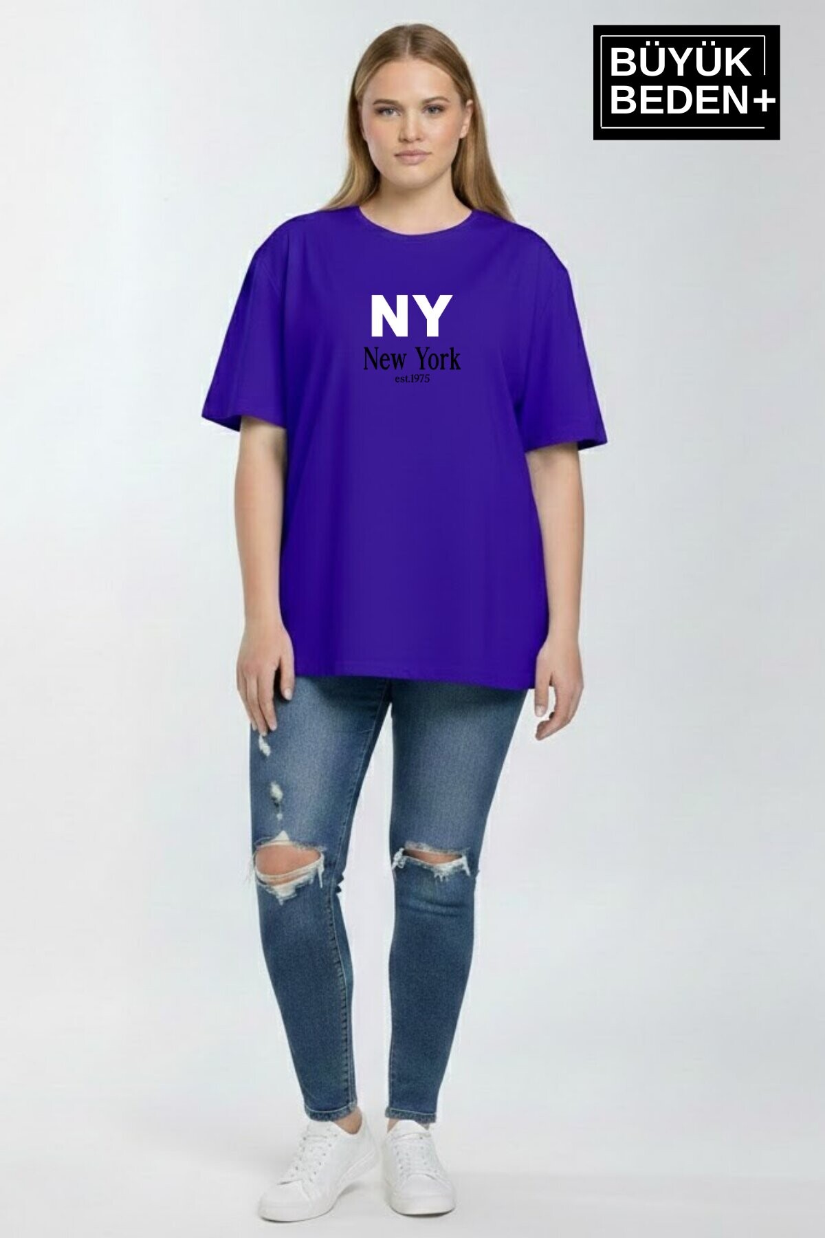 Süperlife Kadın Büyük Beden NY New York  Baskılı 3xl-6xl Bisiklet Yaka Tshırt SPR26BTSK510-15