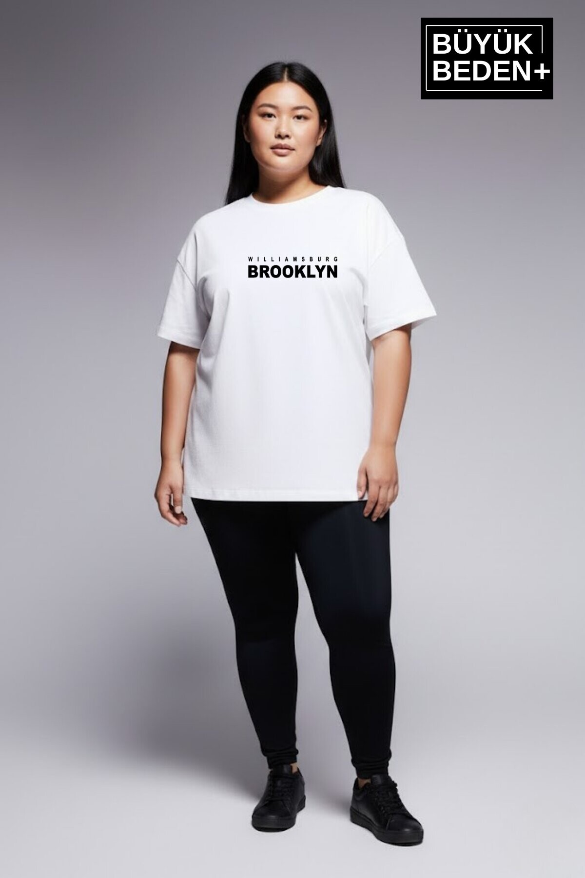 Süperlife Kadın Büyük Beden  Willamsburg Brooklyn Baskılı 3xl-6xl Bisiklet Yaka Tshırt SPR26BTSK510-16