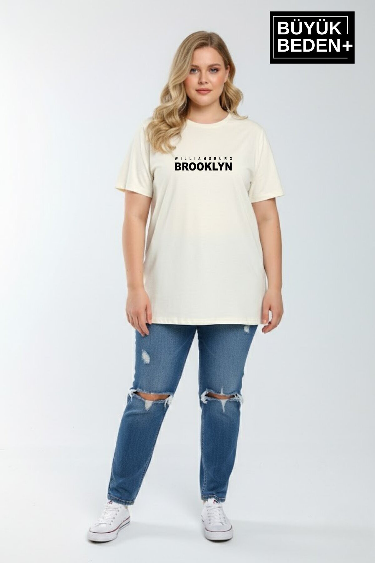 Süperlife Kadın Büyük Beden  Willamsburg Brooklyn Baskılı 3xl-6xl Bisiklet Yaka Tshırt SPR26BTSK510-16