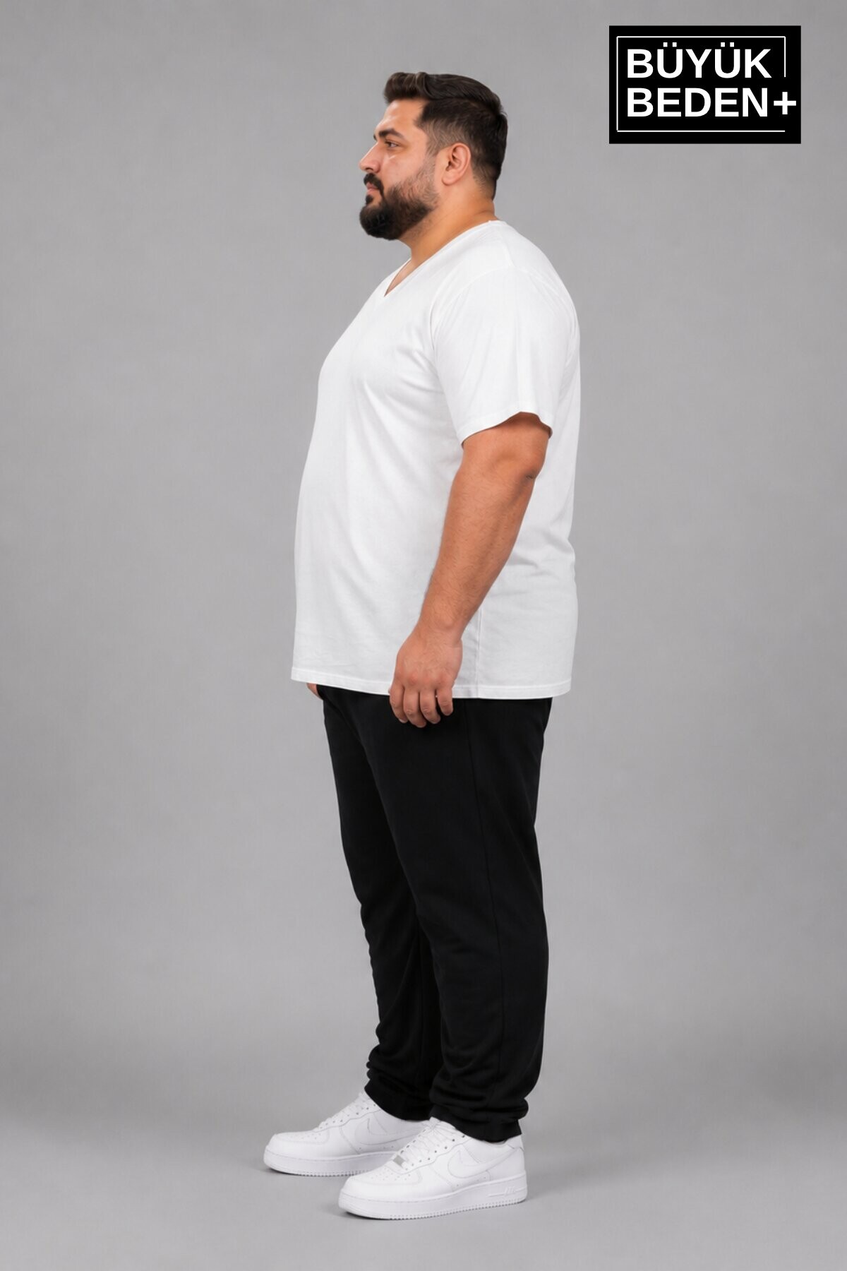 Süperlife Büyük Beden Erkek V Yaka Pamuklu Basic Tişört Lacivert 3XL-6XL SPR26BTS509