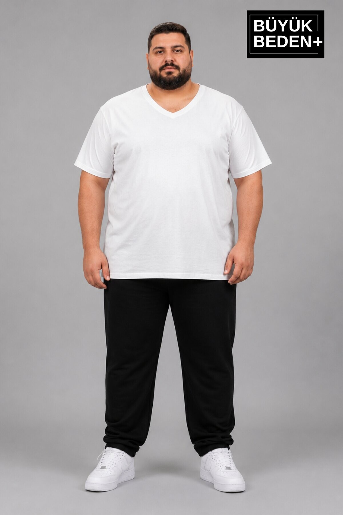 Süperlife Büyük Beden Erkek V Yaka Pamuklu Basic Tişört Lacivert 3XL-6XL SPR26BTS509